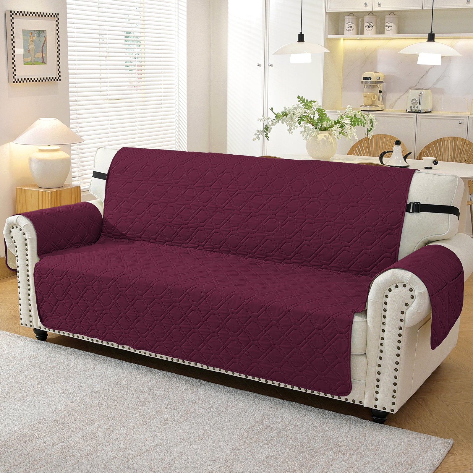 4 Seater Sofa Cover with Armrests Waterproof Anti Slip Pockets