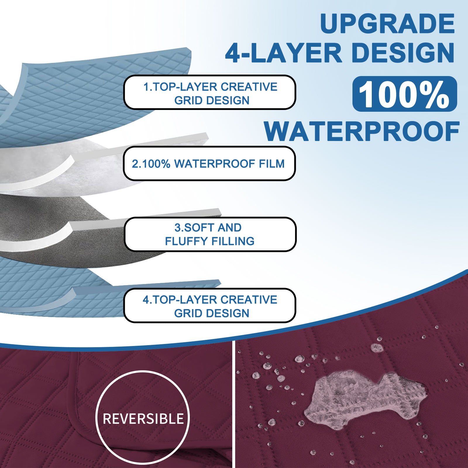 YSTYLE 100% Waterproof 2 Seater Corner Sofa Cover Reversible L Shape-YSTYLE