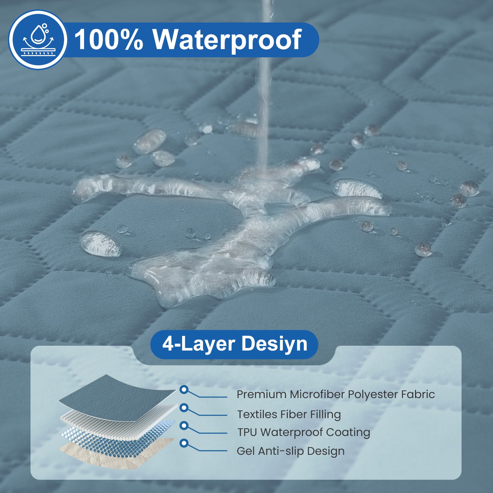 4 Seater Sofa Cover with Armrests Waterproof Anti Slip Pockets