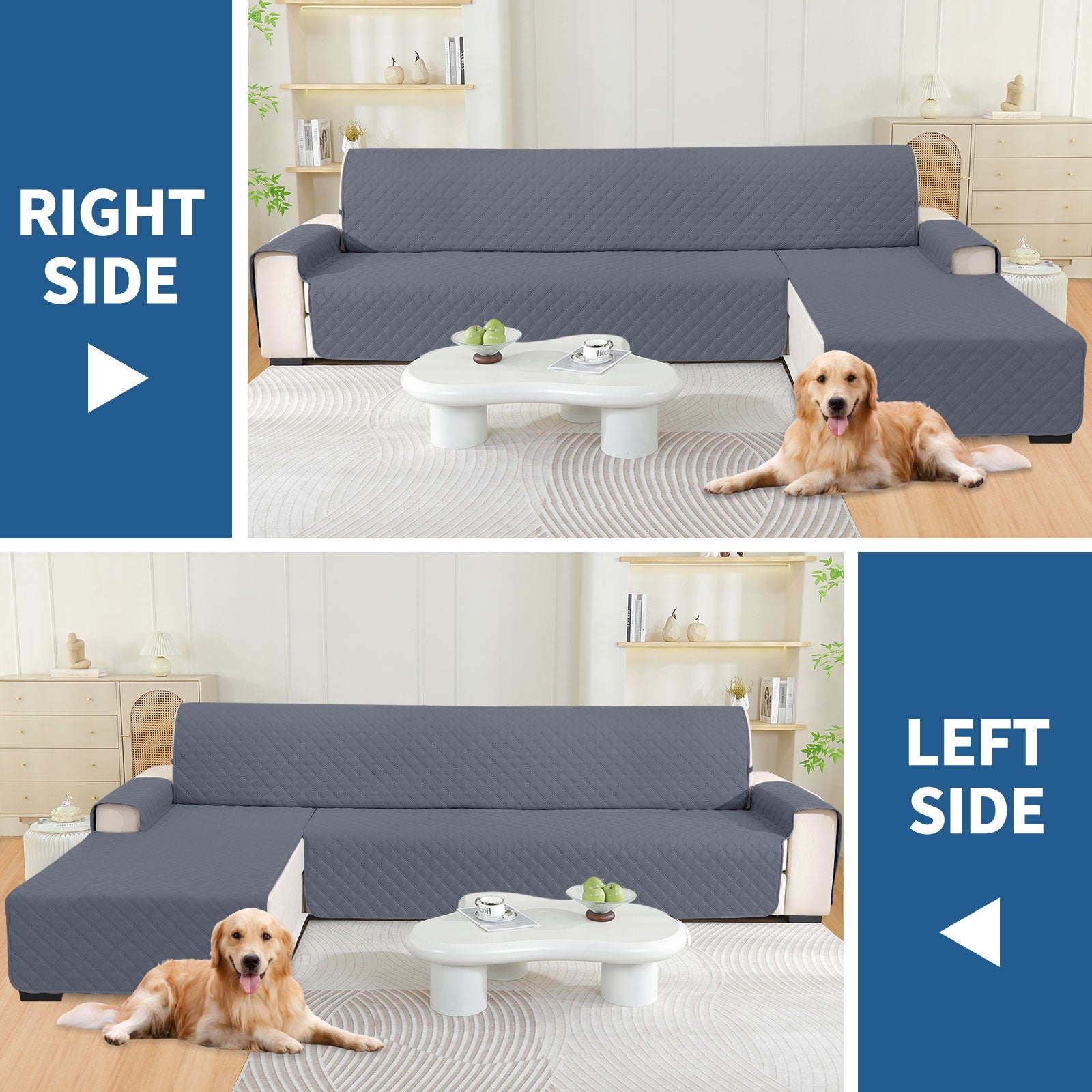 YSTYLE 100% Waterproof 3 Seater Corner Sofa Cover Reversible L Shape