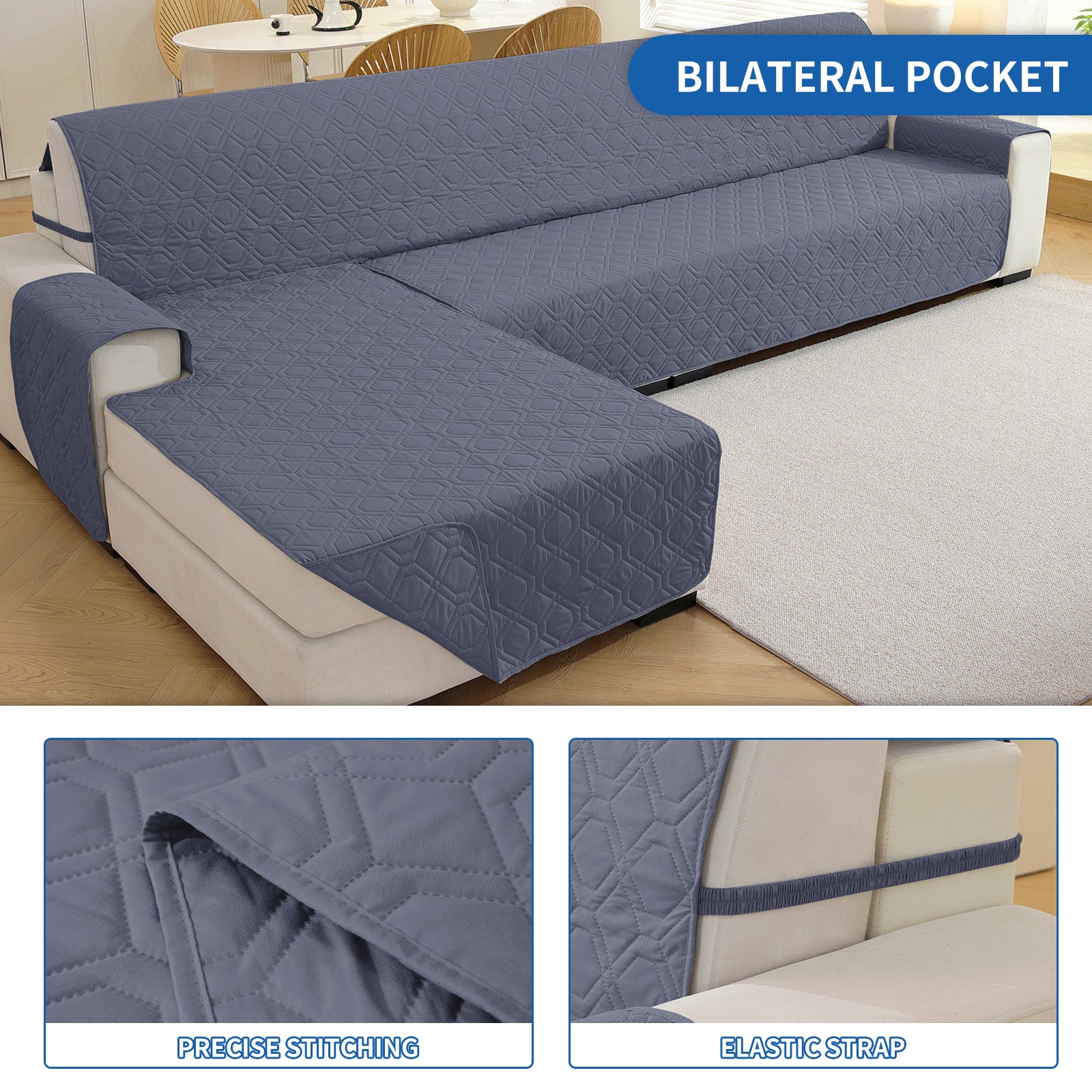 2 Seater Chaise canapé couverture imperméable Reversible antidérapant