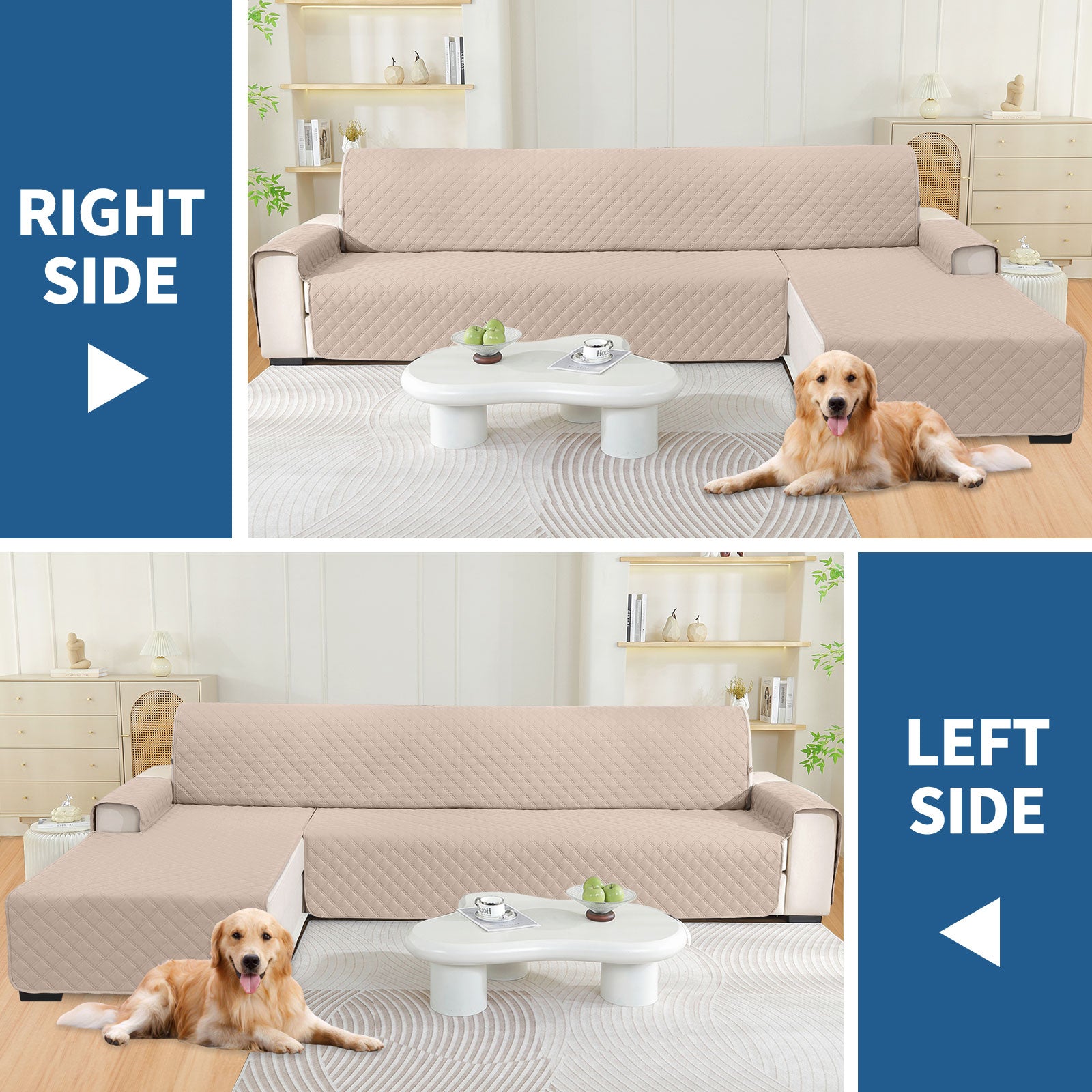 YSTYLE 100% Waterproof 3 Seater Corner Sofa Cover Reversible L Shape