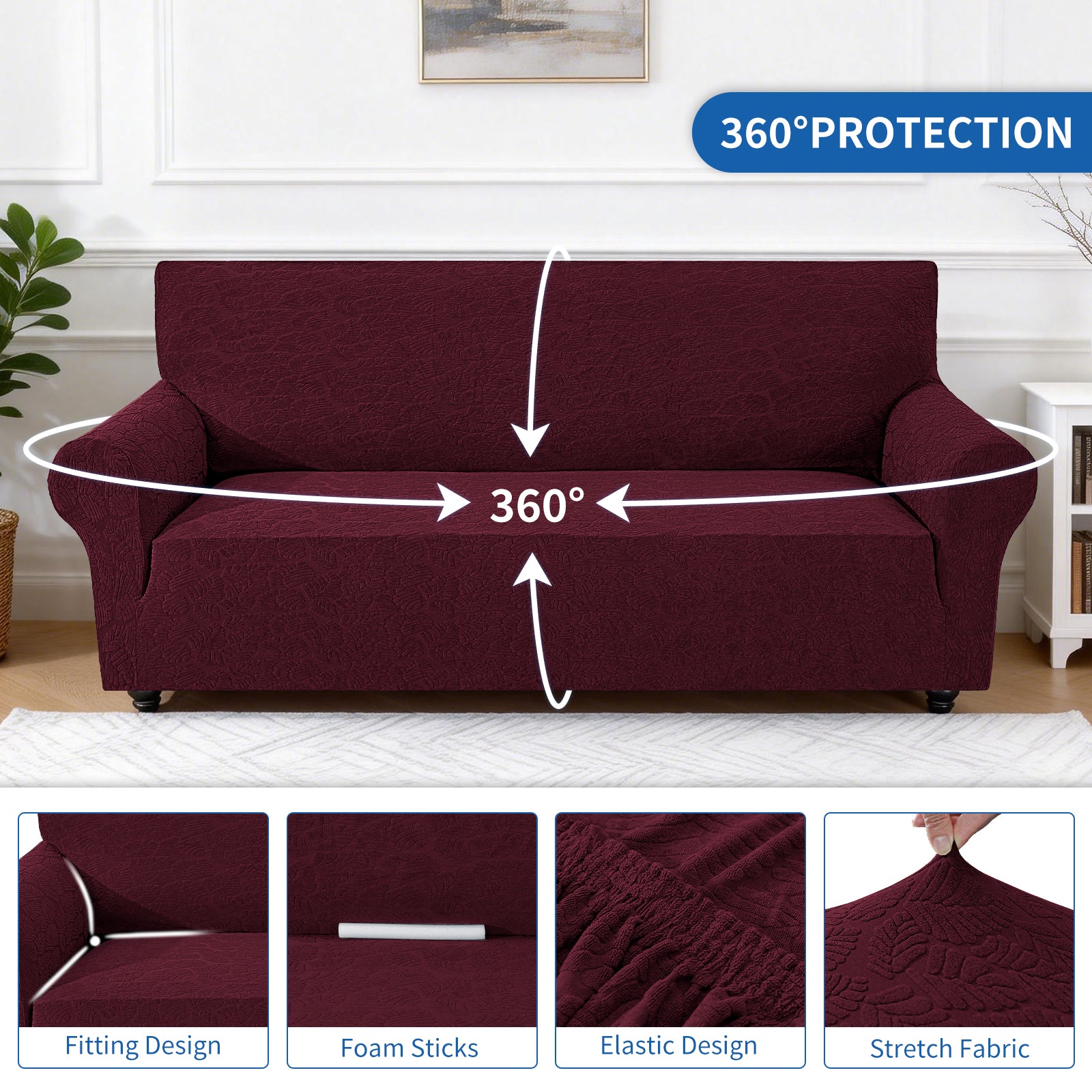 YSTYLE Stretch 4 Seater Sofa Cover with Armrests Anti Slip-YSTYLE