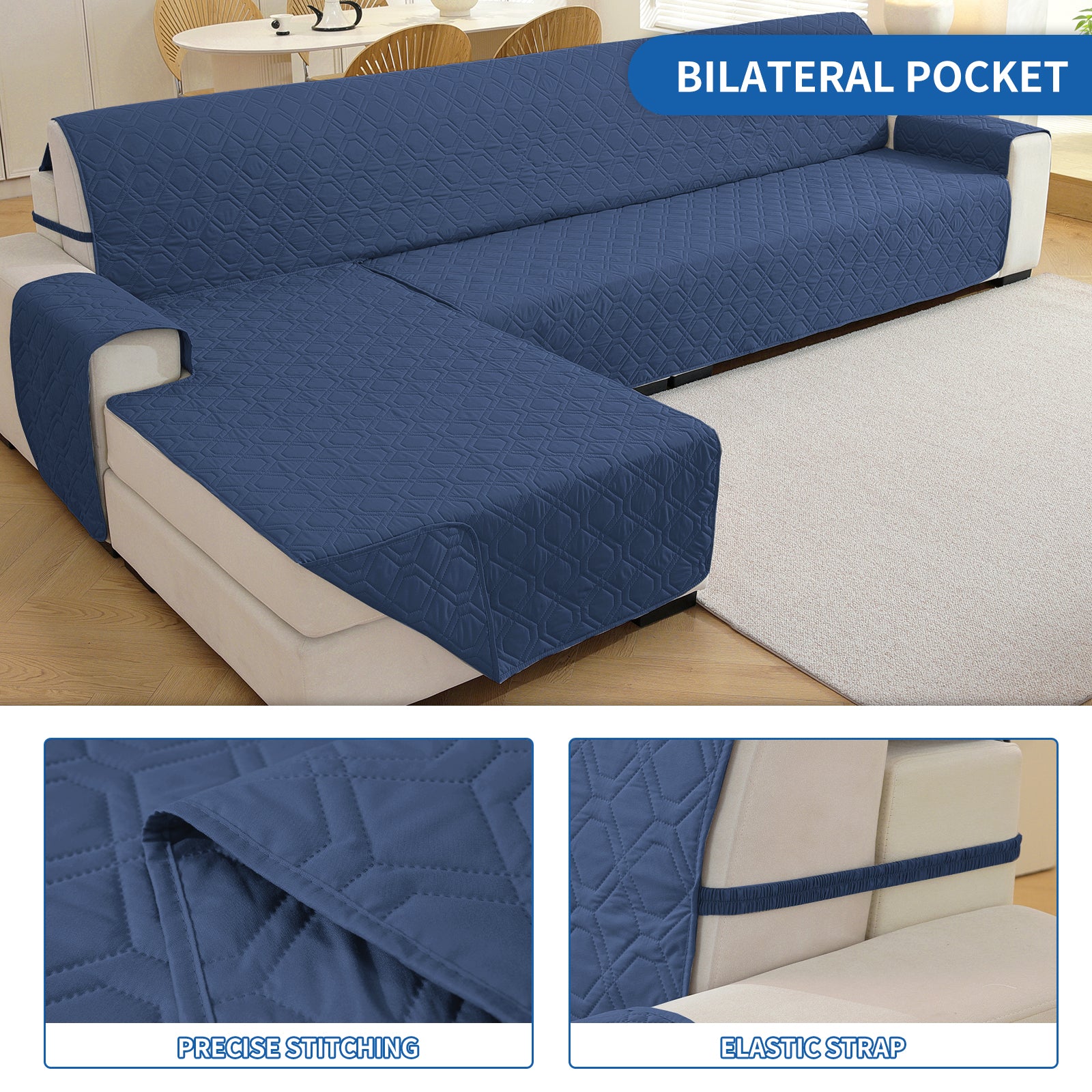 2 Seater Chaise canapé couverture imperméable Reversible antidérapant