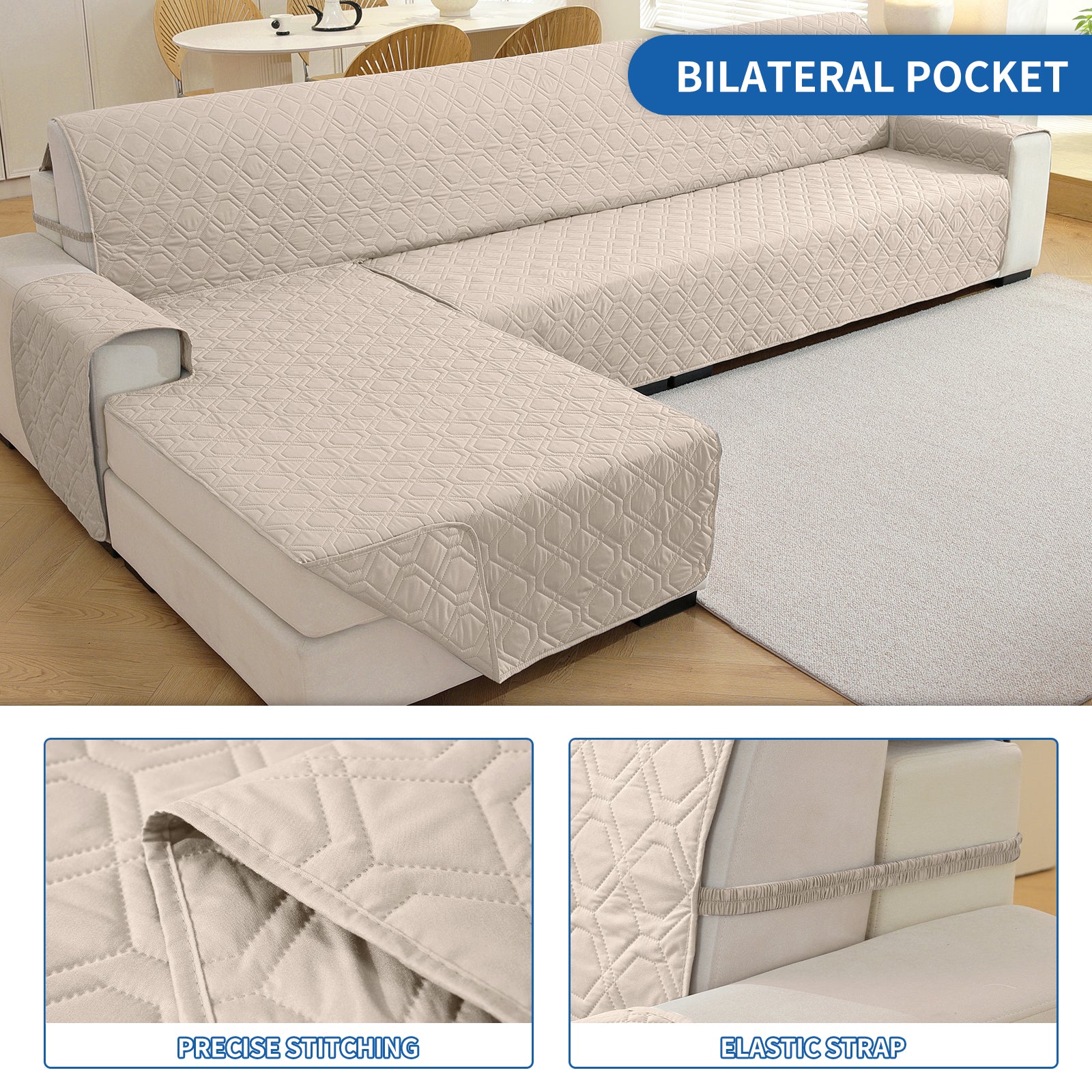 2 Seater Chaise canapé couverture imperméable Reversible antidérapant