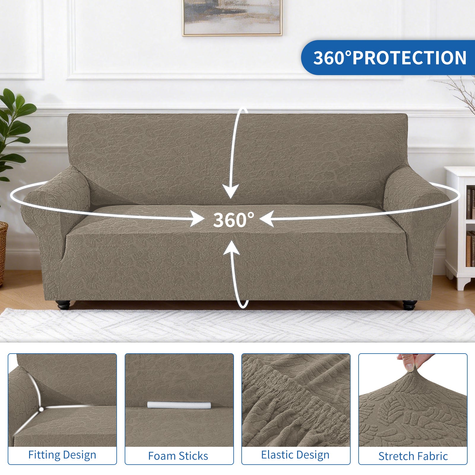 YSTYLE Stretch 4 Seater Sofa Cover with Armrests Anti Slip-YSTYLE