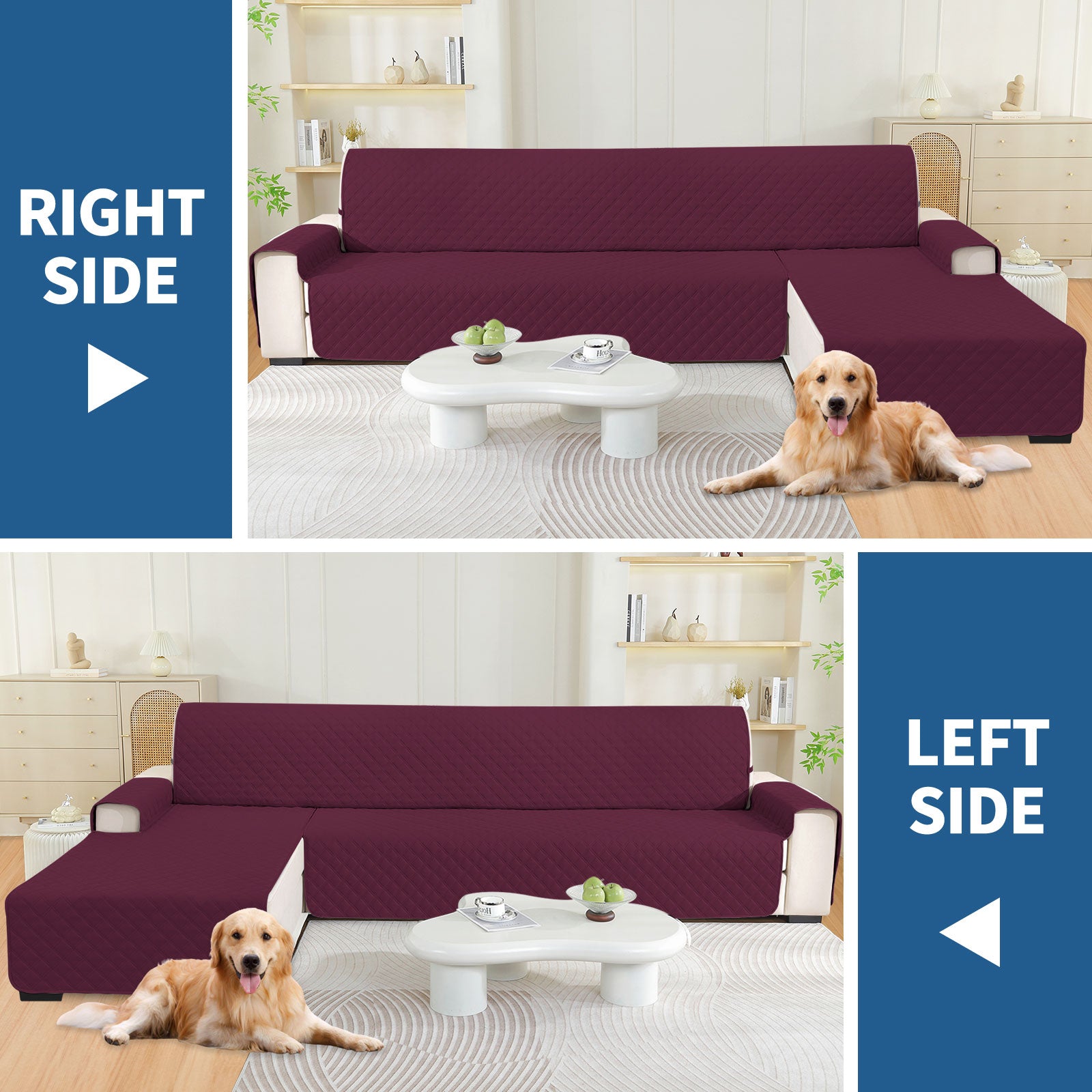 YSTYLE 100% Waterproof 3 Seater Corner Sofa Cover Reversible L Shape