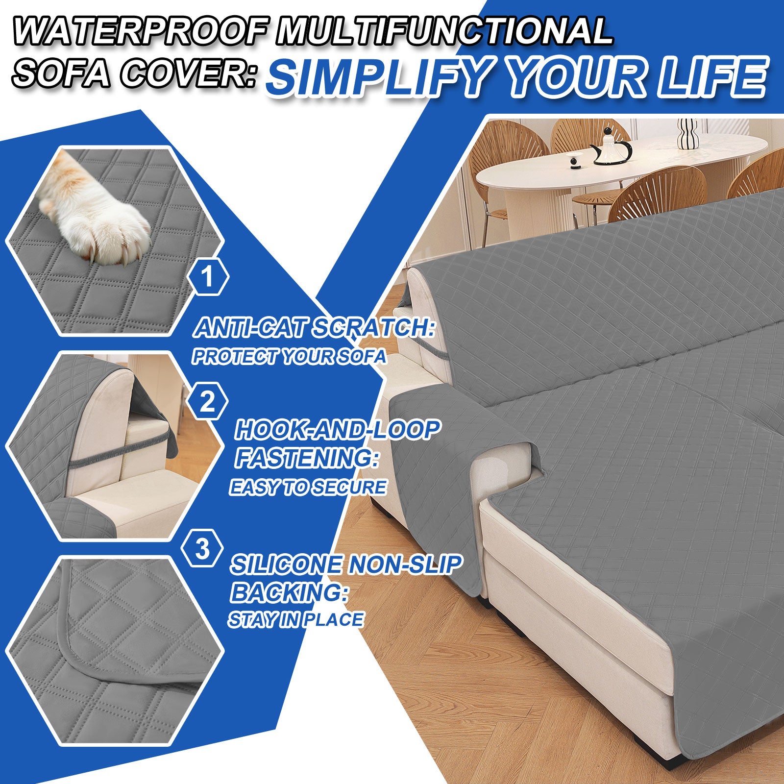 YSTYLE 100% Waterproof 2 Seater Corner Sofa Cover Reversible L Shape-YSTYLE