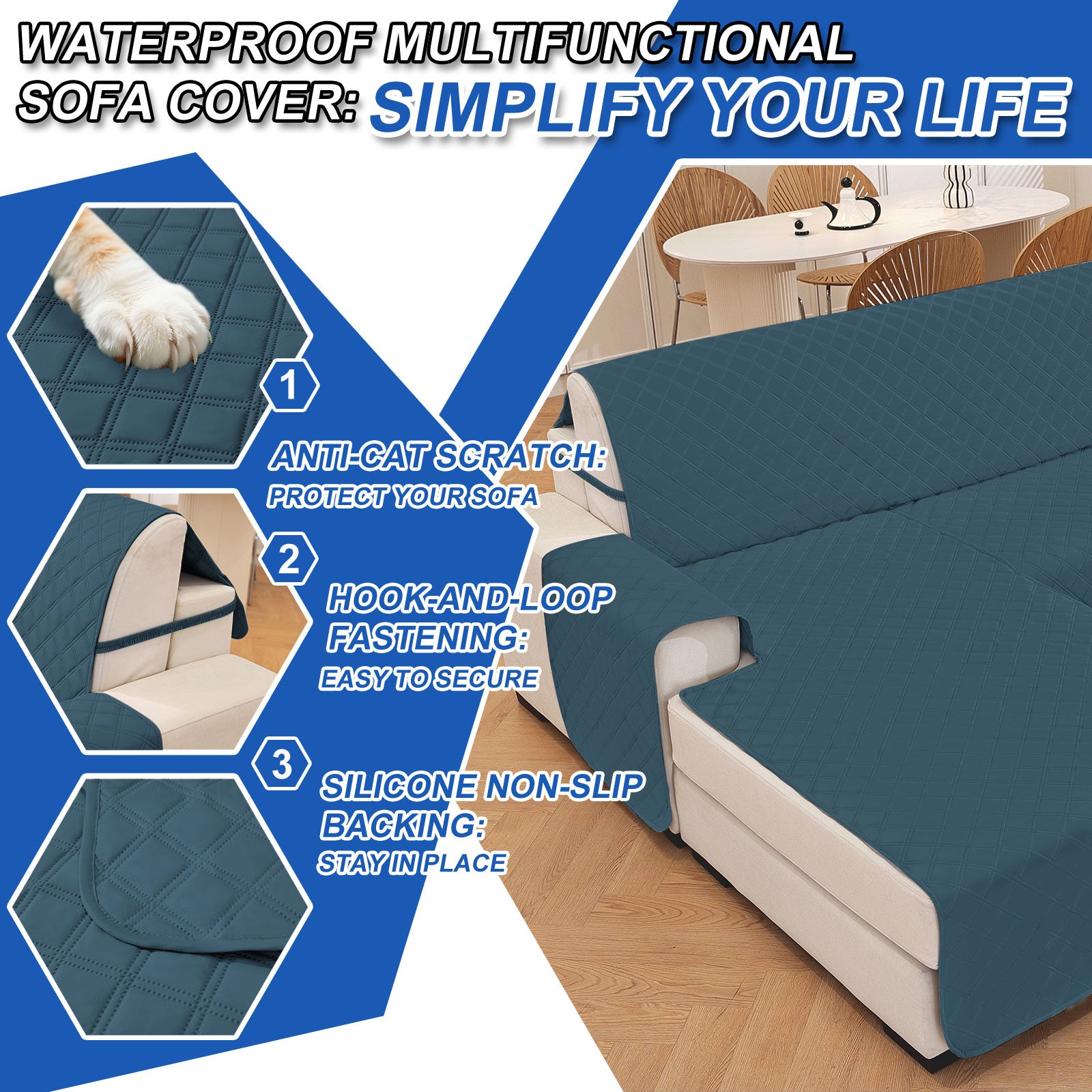 YSTYLE 100% Waterproof 2 Seater Corner Sofa Cover Reversible L Shape-YSTYLE