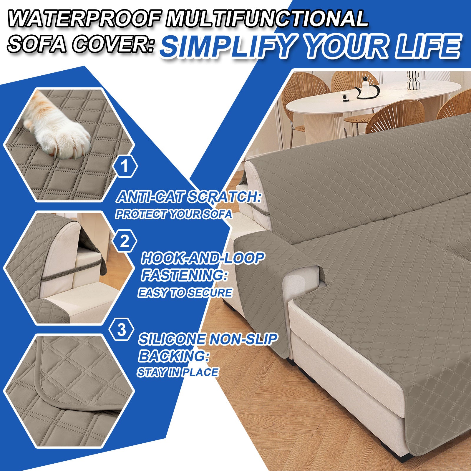 YSTYLE 100% Waterproof 2 Seater Corner Sofa Cover Reversible L Shape-YSTYLE