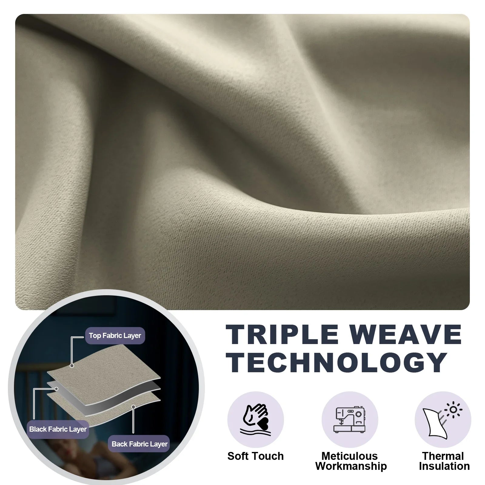 YSTYLE 2 Pieces Waterproof Blackout Curtains Thermal Insulated-YSTYLE