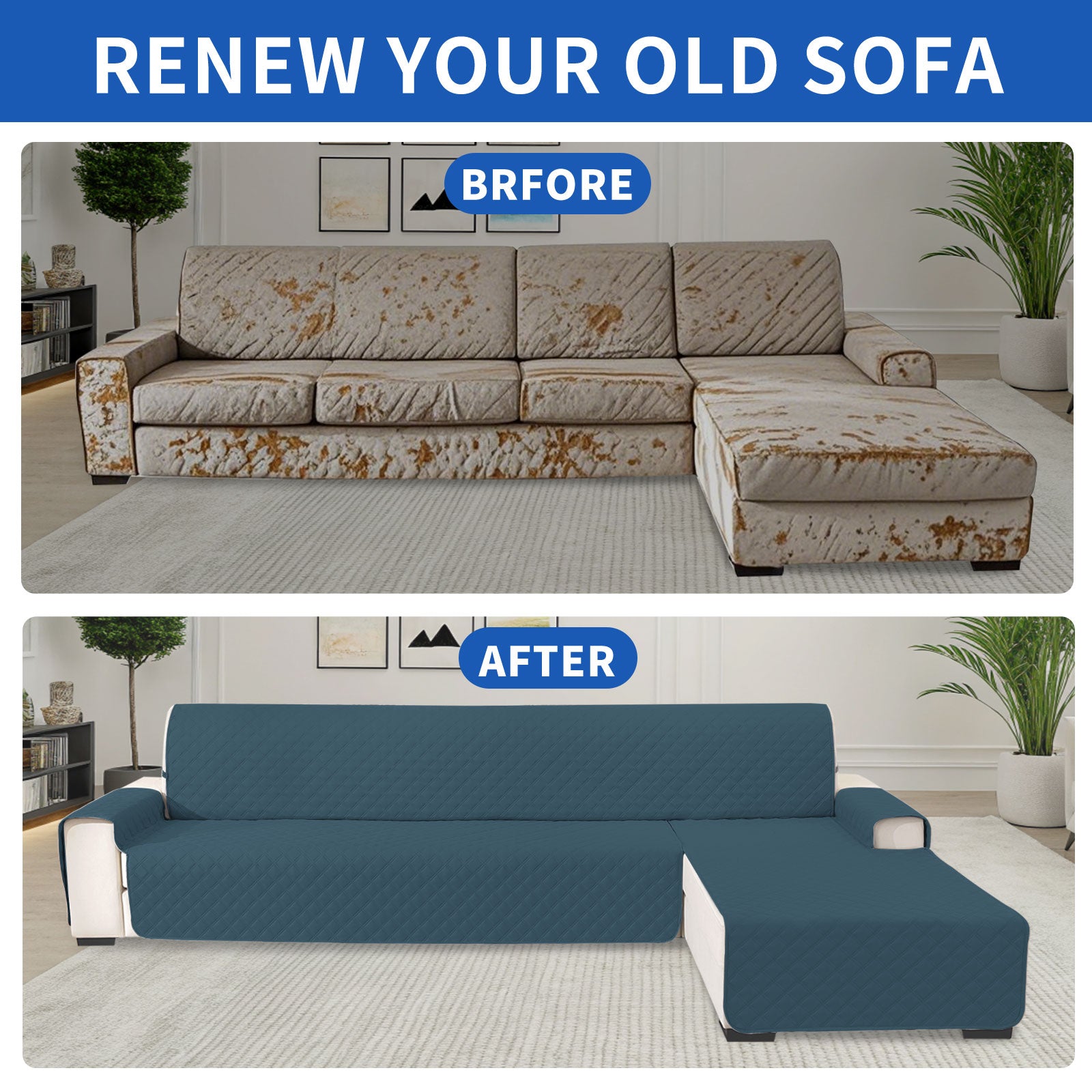 YSTYLE 100% Waterproof 3 Seater Corner Sofa Cover Reversible L Shape