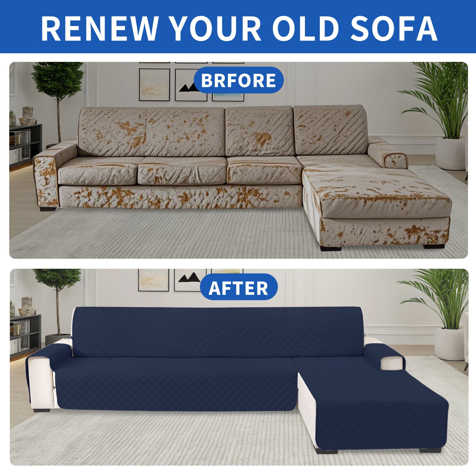 YSTYLE 100% Waterproof 3 Seater Corner Sofa Cover Reversible L Shape