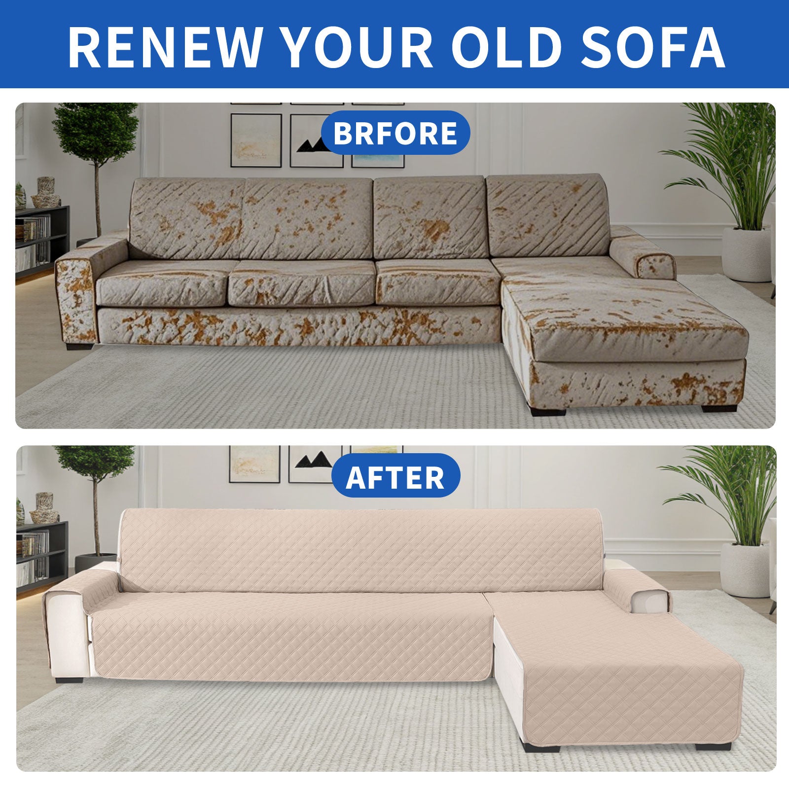 YSTYLE 100% Waterproof 2 Seater Corner Sofa Cover Reversible L Shape-YSTYLE