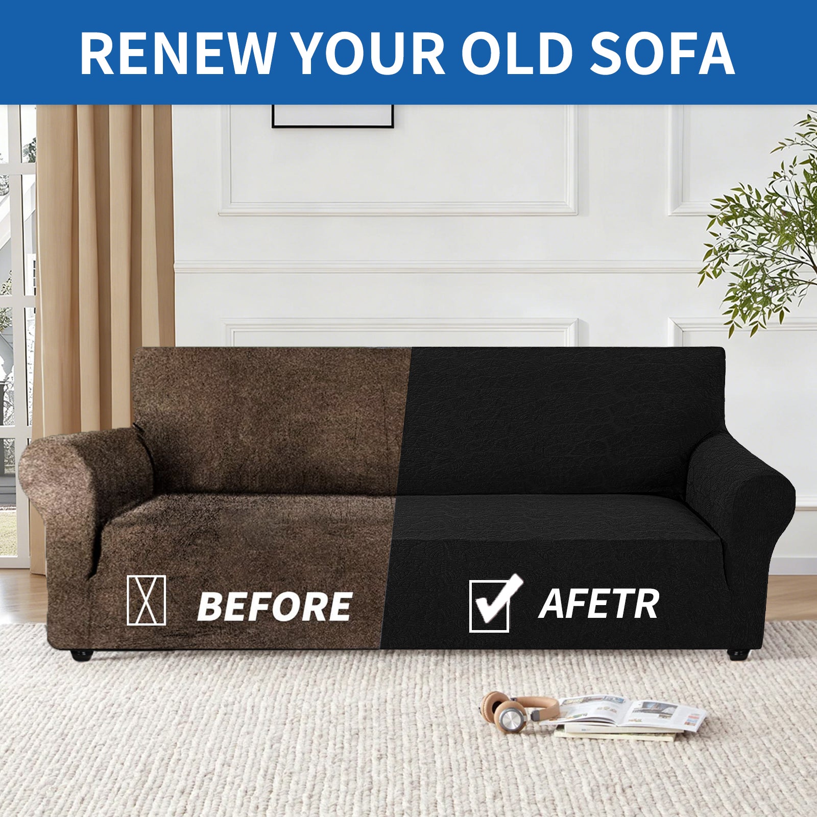 YSTYLE Stretch 4 Seater Sofa Cover with Armrests Anti Slip-YSTYLE