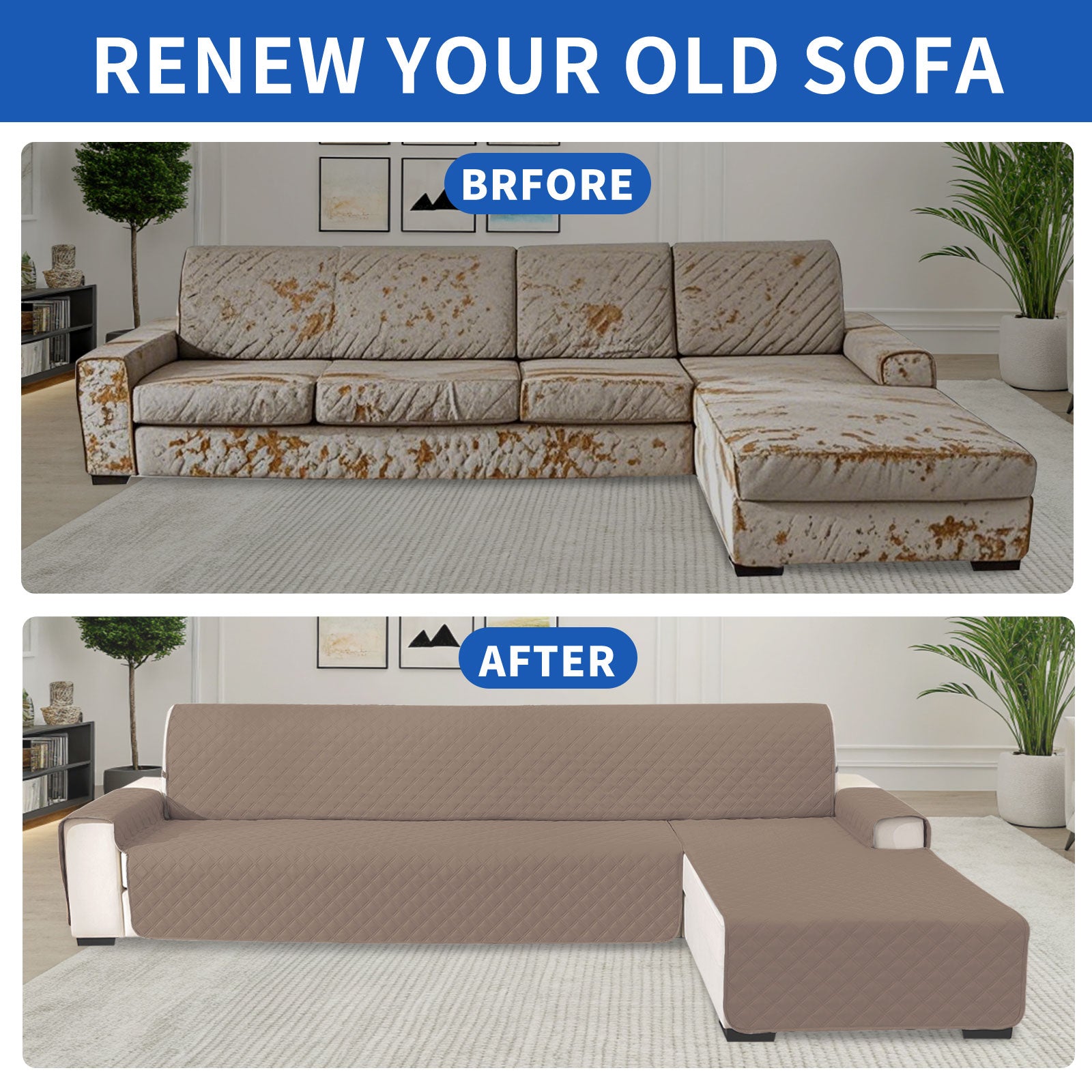 YSTYLE 100% Waterproof 3 Seater Corner Sofa Cover Reversible L Shape