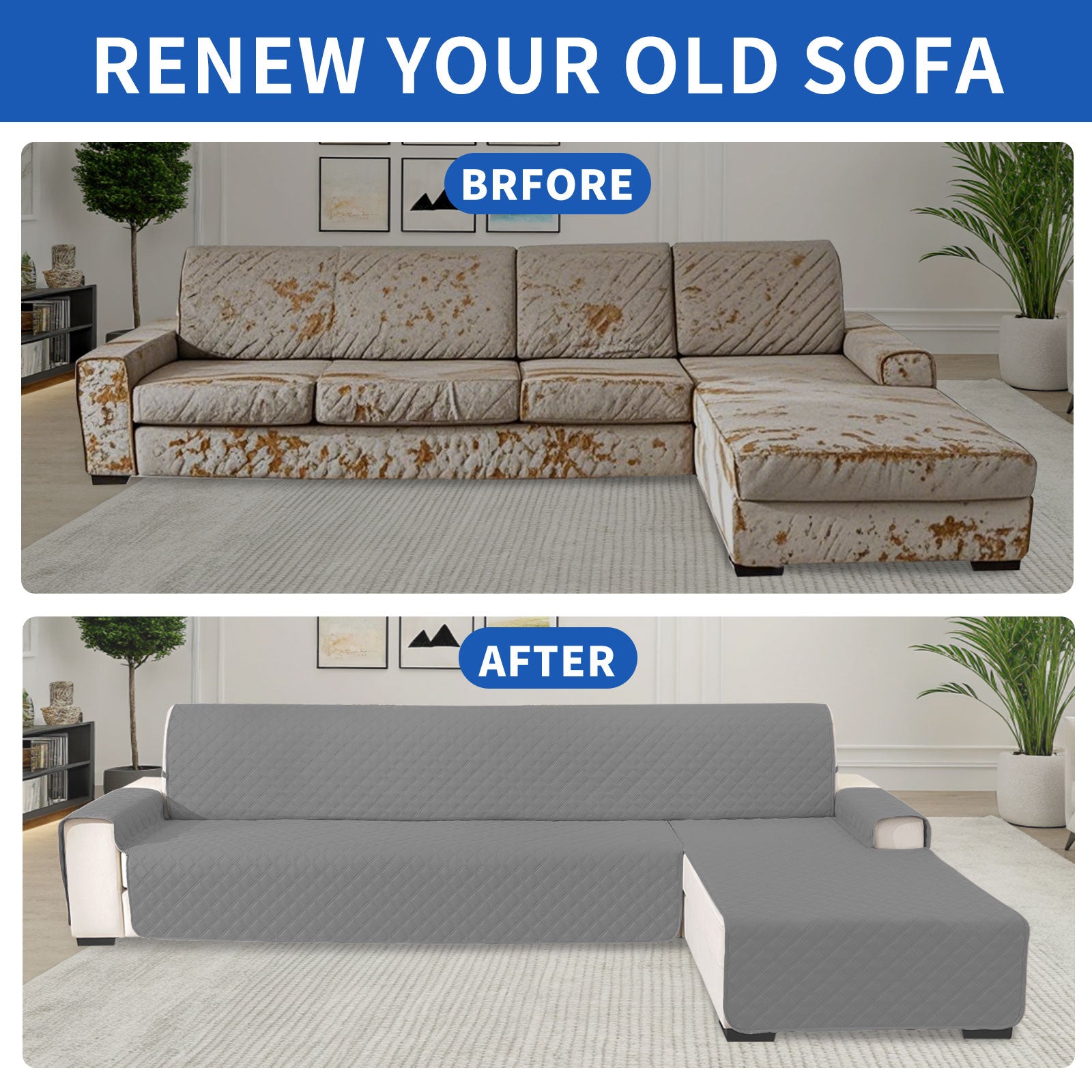 YSTYLE 100% Waterproof 3 Seater Corner Sofa Cover Reversible L Shape