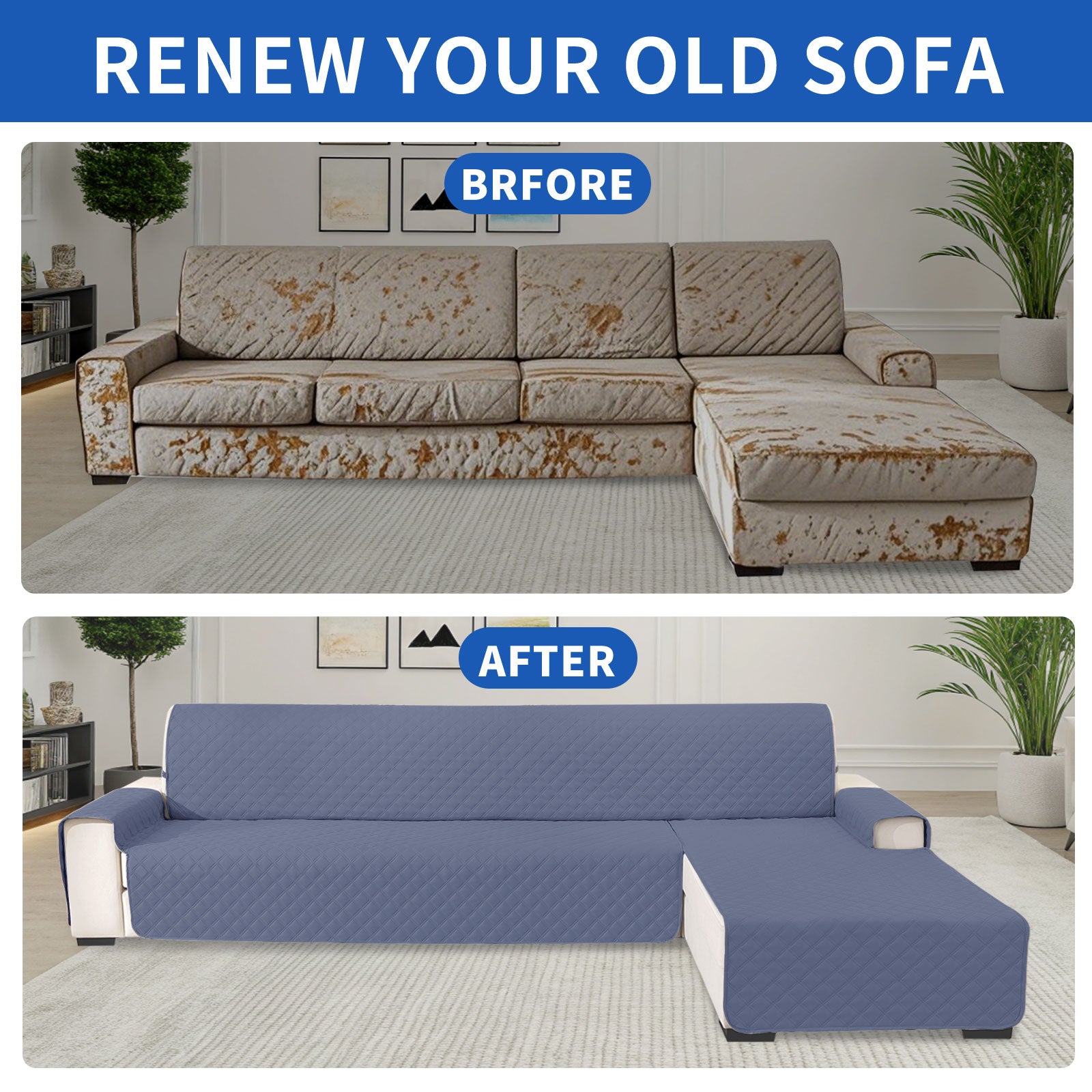 YSTYLE 100% Waterproof 2 Seater Corner Sofa Cover Reversible L Shape-YSTYLE