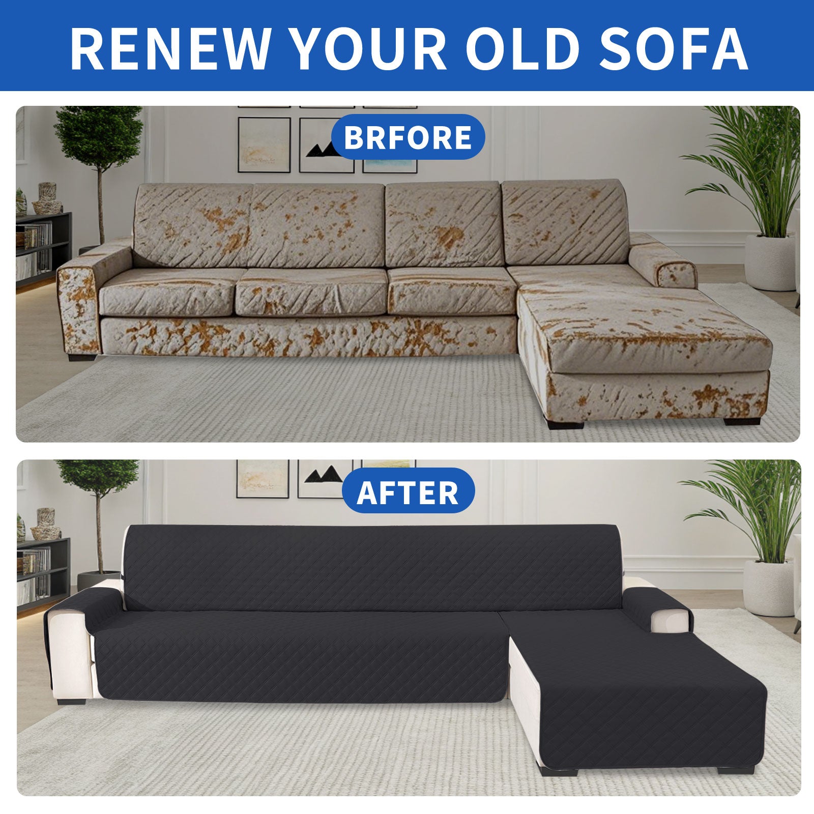 YSTYLE 100% Waterproof 3 Seater Corner Sofa Cover Reversible L Shape