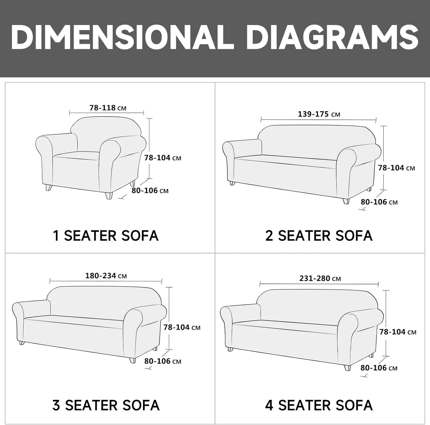 YSTYLE Stretch 4 Seater Sofa Cover with Armrests Anti-Slip Washable-YSTYLE