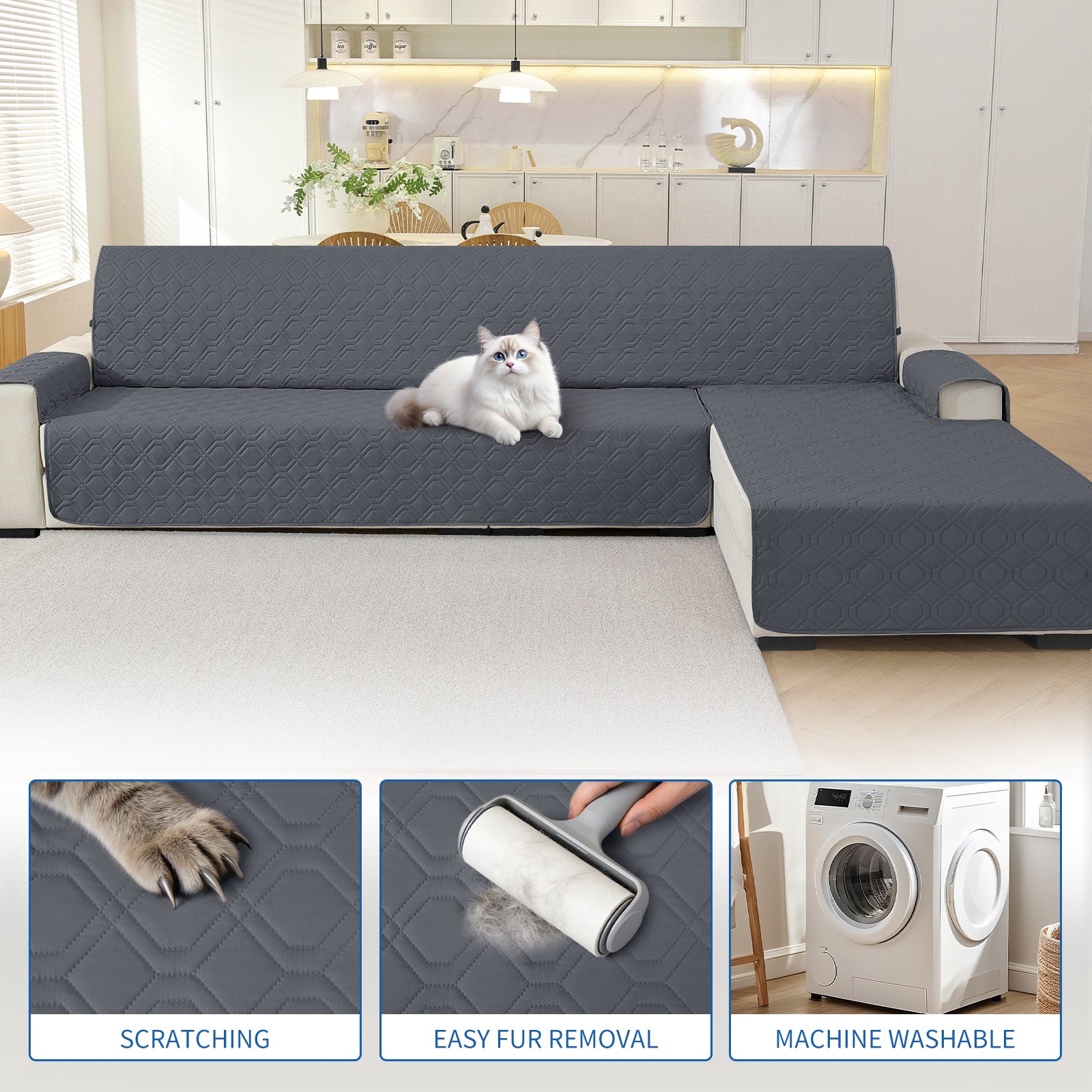 2 Seater Chaise canapé couverture imperméable Reversible antidérapant