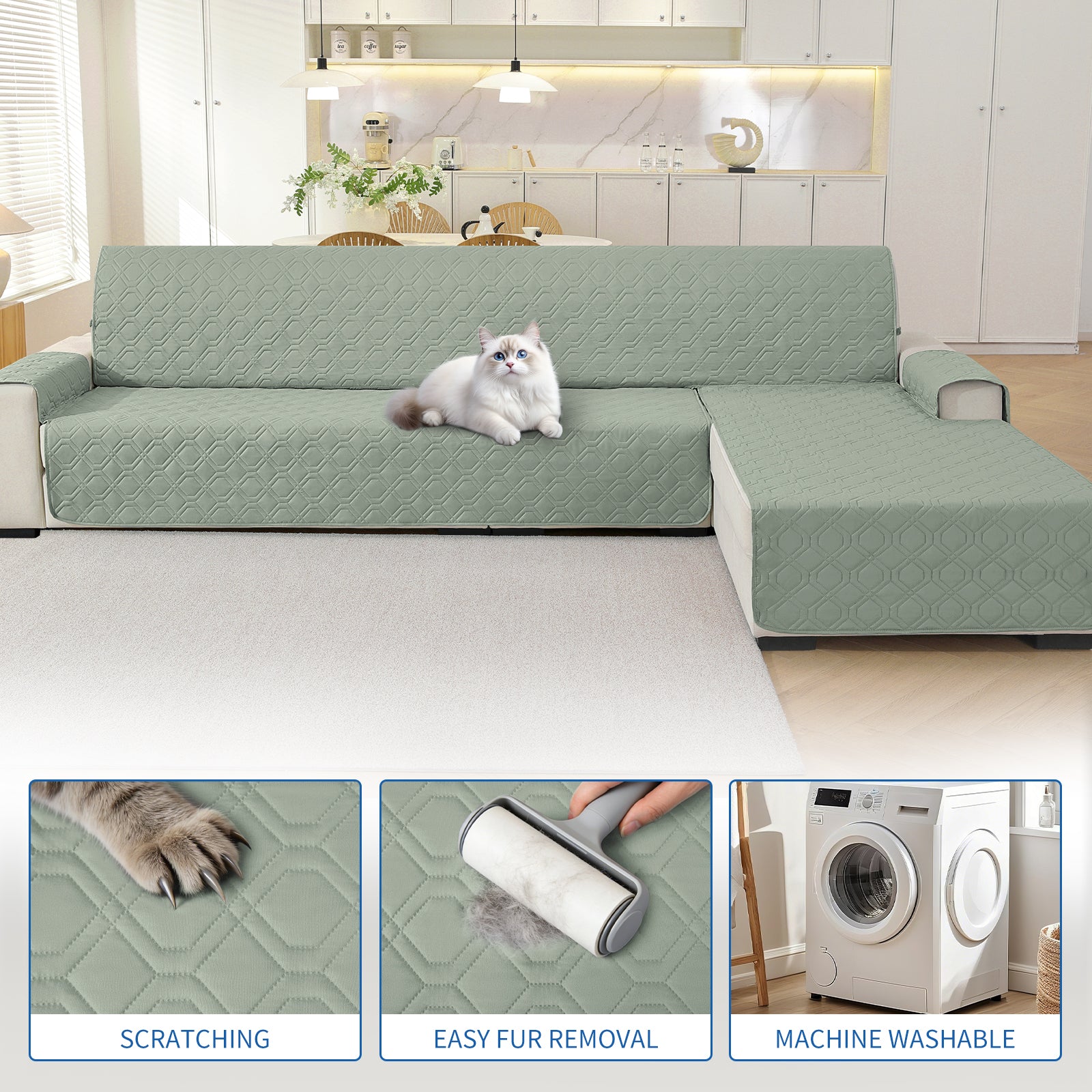2 Seater Chaise canapé couverture imperméable Reversible antidérapant