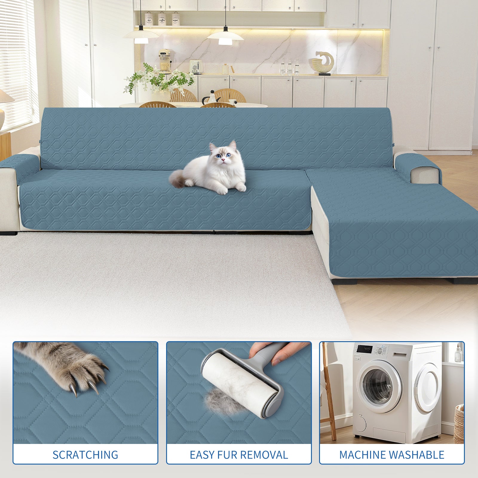 2 Seater Chaise canapé couverture imperméable Reversible antidérapant