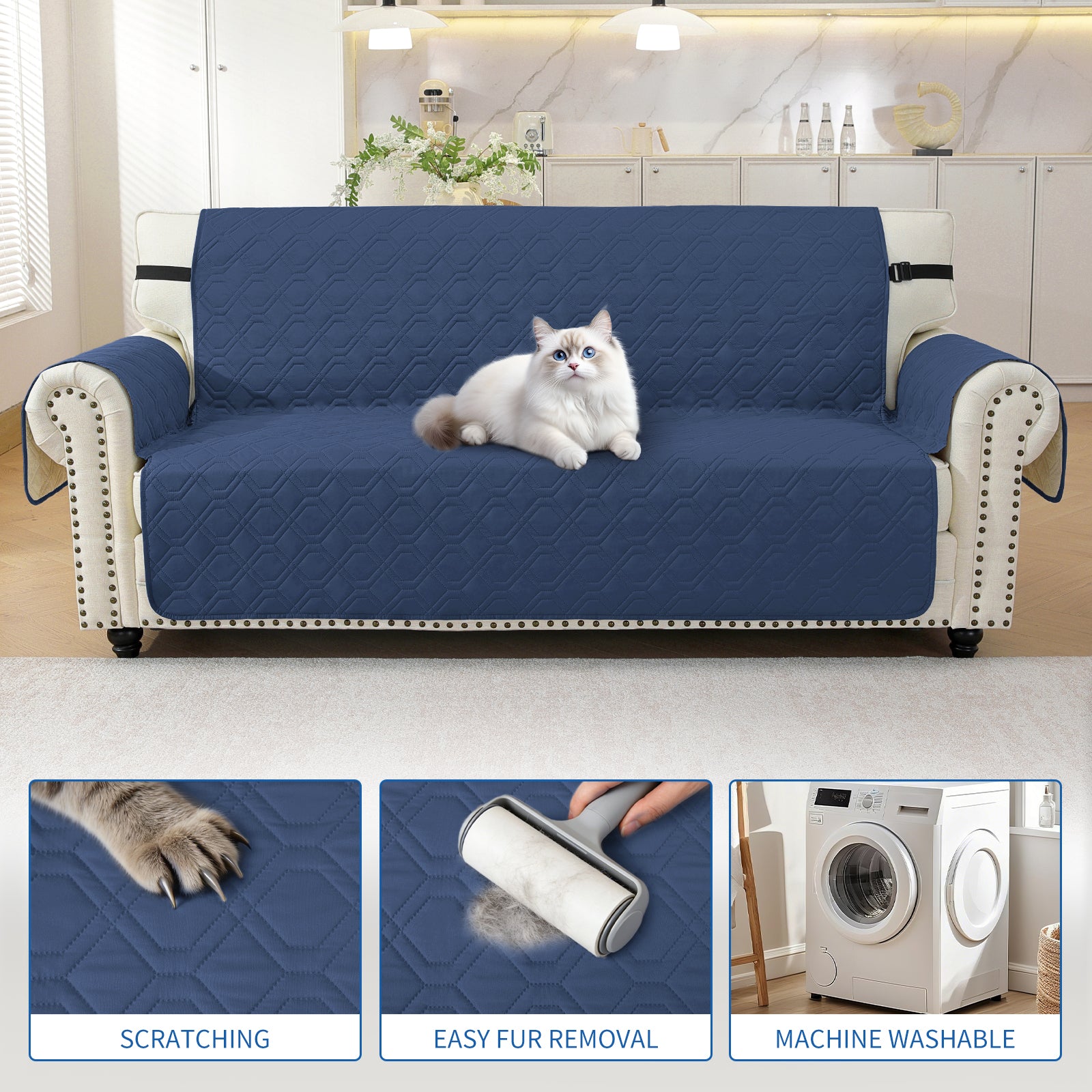 4 Seater Sofa Cover with Armrests Waterproof Anti Slip Pockets