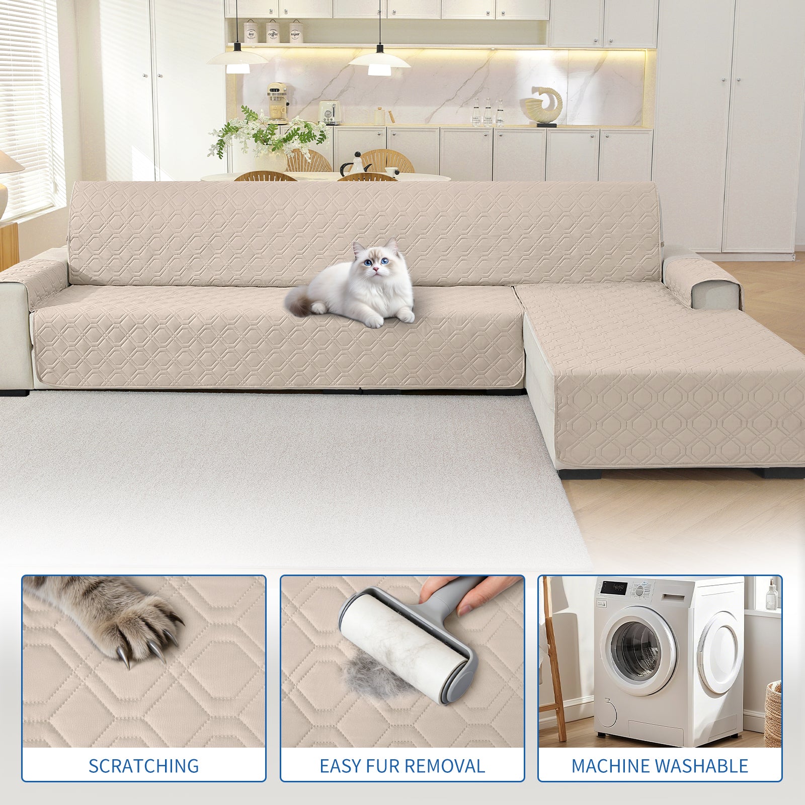 2 Seater Chaise canapé couverture imperméable Reversible antidérapant