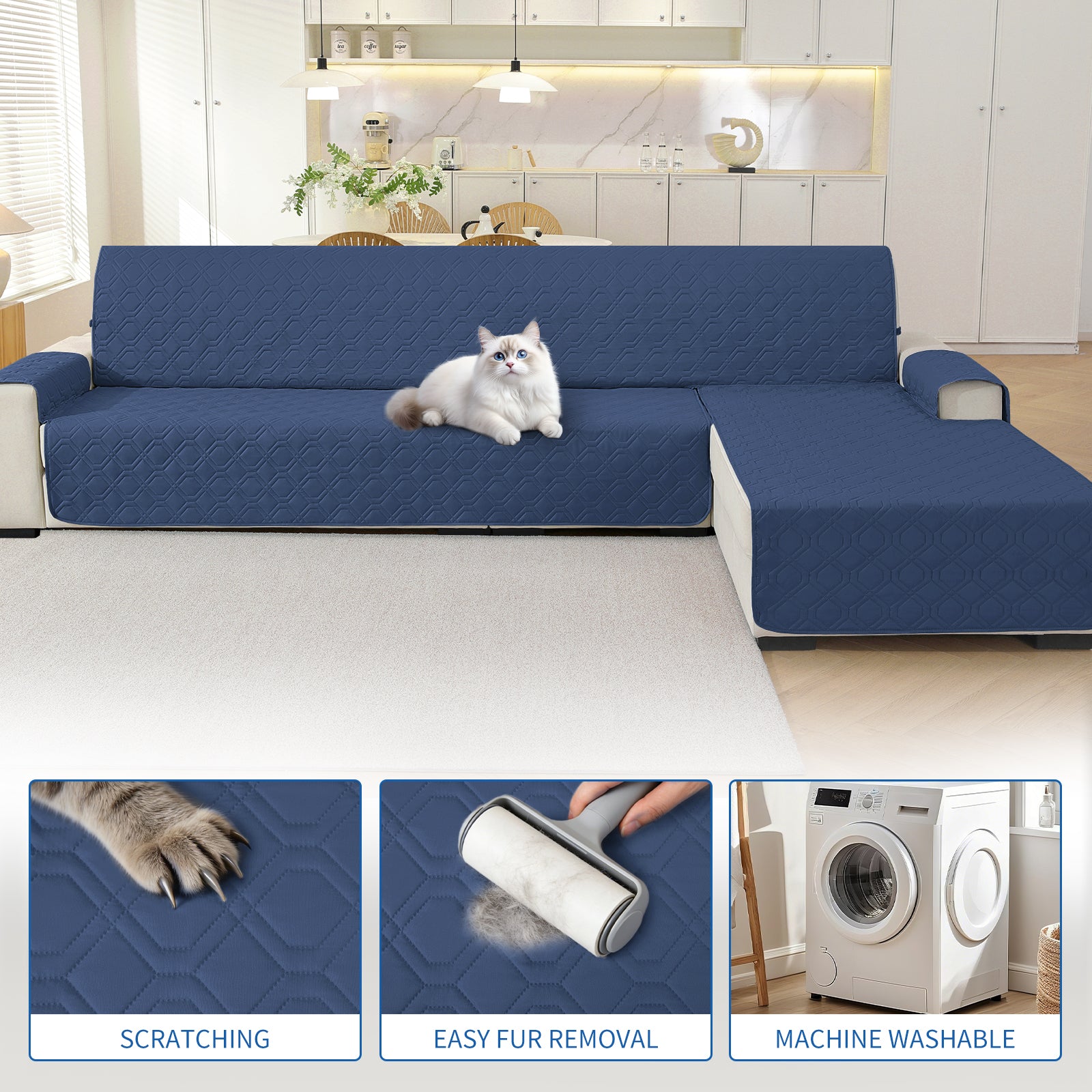 2 Seater Chaise canapé couverture imperméable Reversible antidérapant