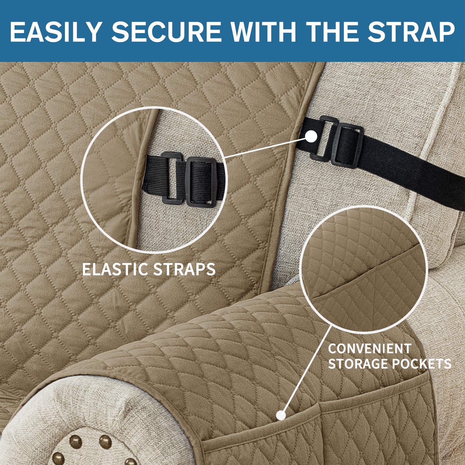 Copertura per divano impermeabile YSTYLE per 3 posti con braccioli, antiscivolo