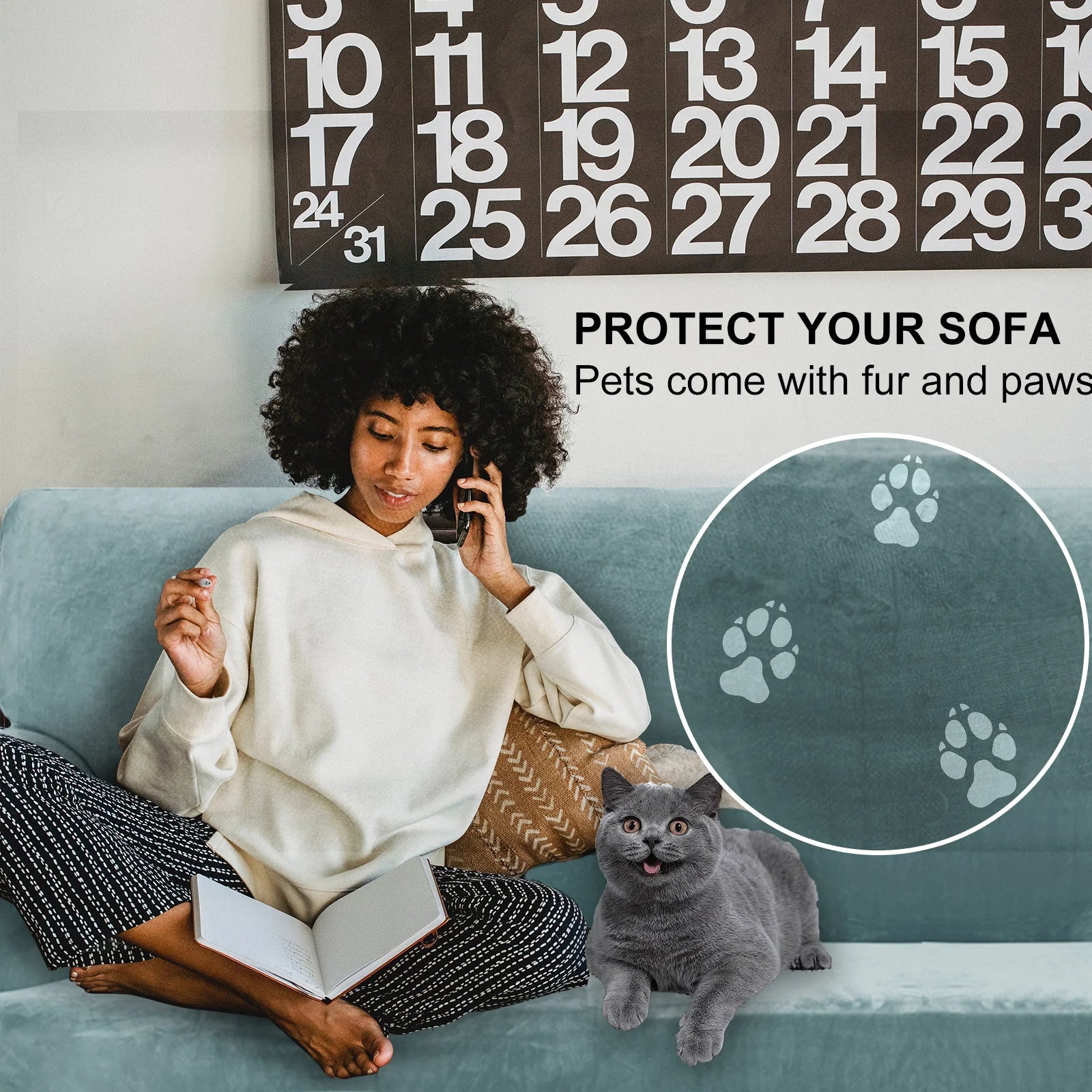 YSTYLE Velvet 1 Seater Sofa Cover – Stretch Fit, Anti-Scratch, Pet-Friendly, Non-Slip, Washable