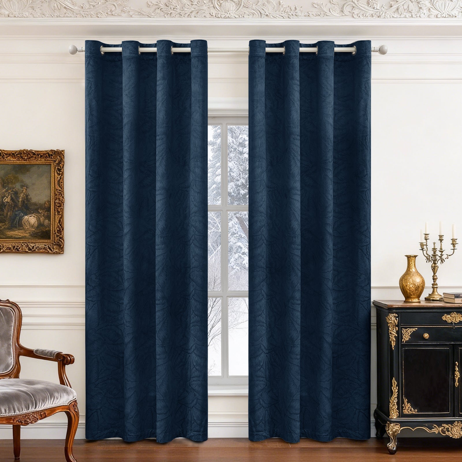 2 Pieces Blackout Curtains with Stainless Steel Eyelets Thermal Polyester Panels