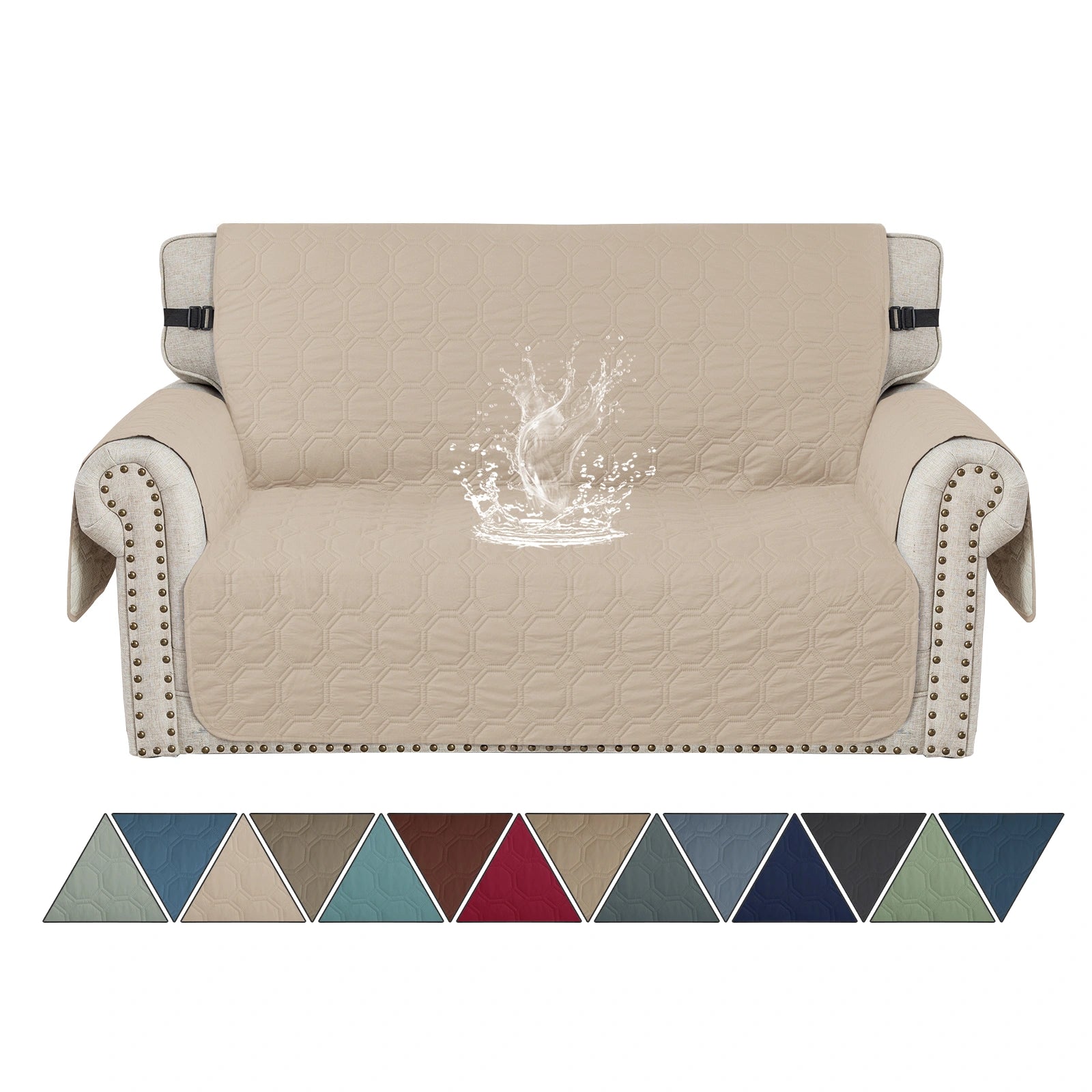 YSTYLE 2 Seater WaterProof Sofa Cover with Armrests,Elegant- for Dogs , Non-Slip and Scratch Resistant Design-Yuanbao Grid