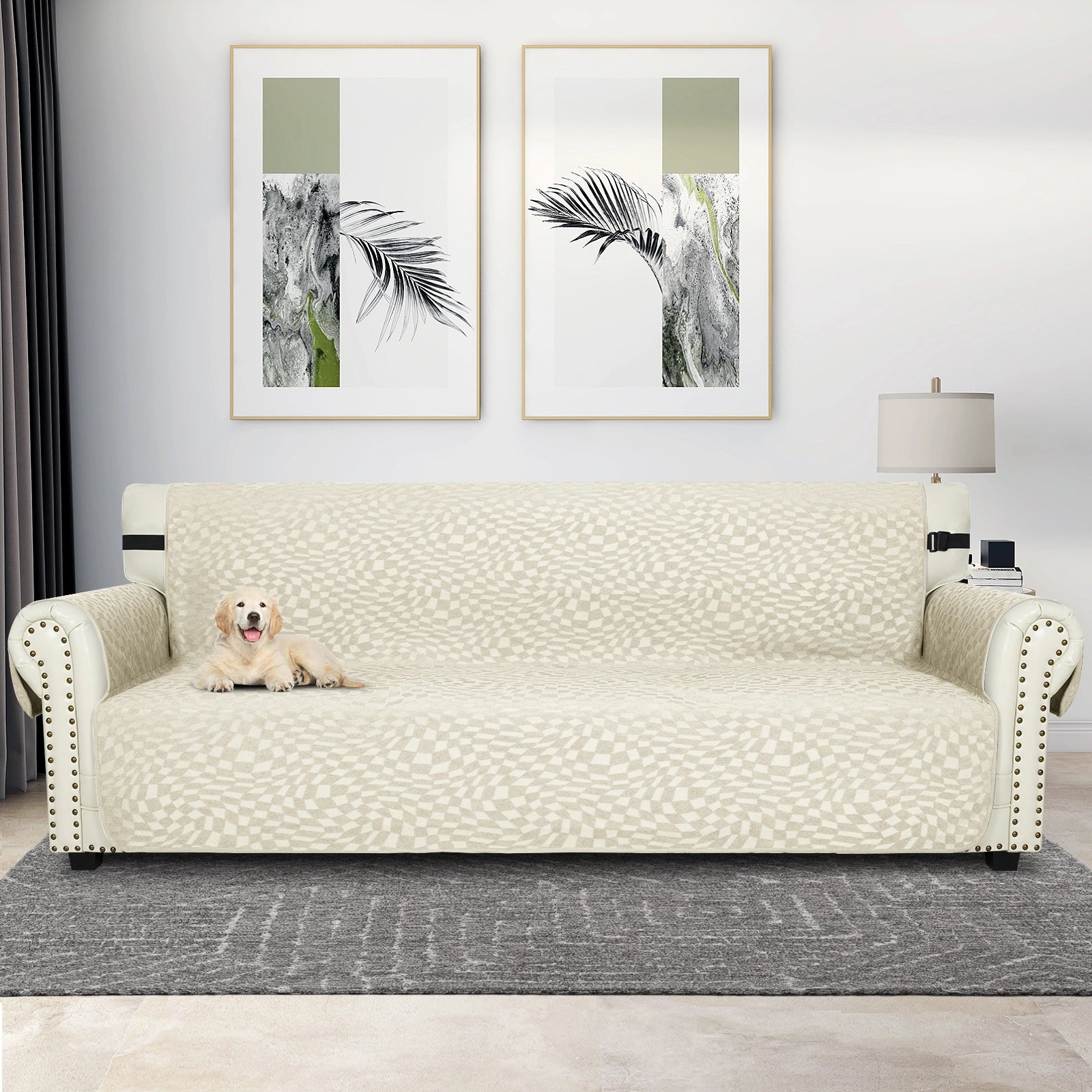 YSTYLE 4 Seater Waterproof Sofa Cover – Cat Scratch Resistant, Non-Slip with Armrests, Modern Furniture Protector-Jacquard Plaid