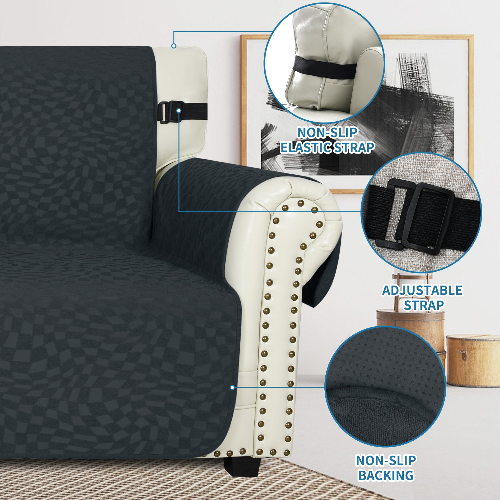 YSTYLE 1 Seater canapé couverture with Side Pockets antidérapant