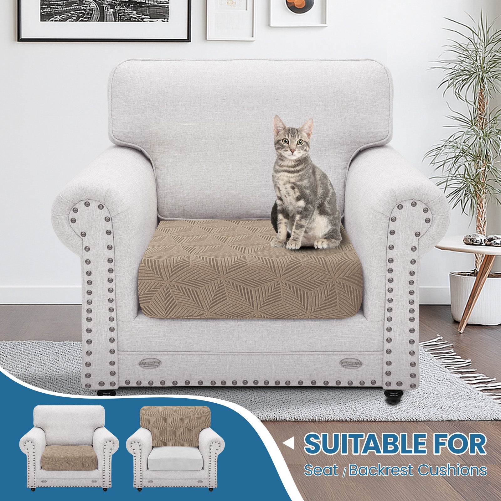 Ystyle 1 Piece Elastic Sofa Cushion Covers, Separate Sofa Seat Cushion Slipcovers, Universal Stretch Sofa Seat Protectors