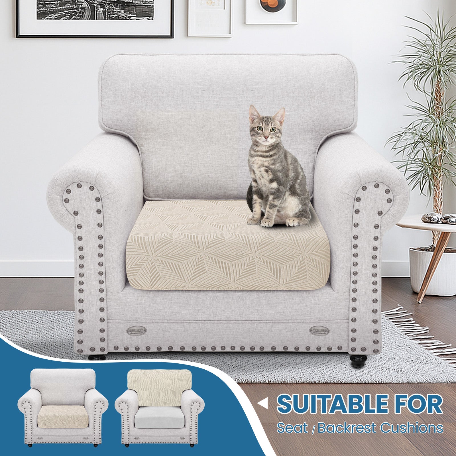 Ystyle 1 Piece Elastic Sofa Cushion Covers, Separate Sofa Seat Cushion Slipcovers, Universal Stretch Sofa Seat Protectors