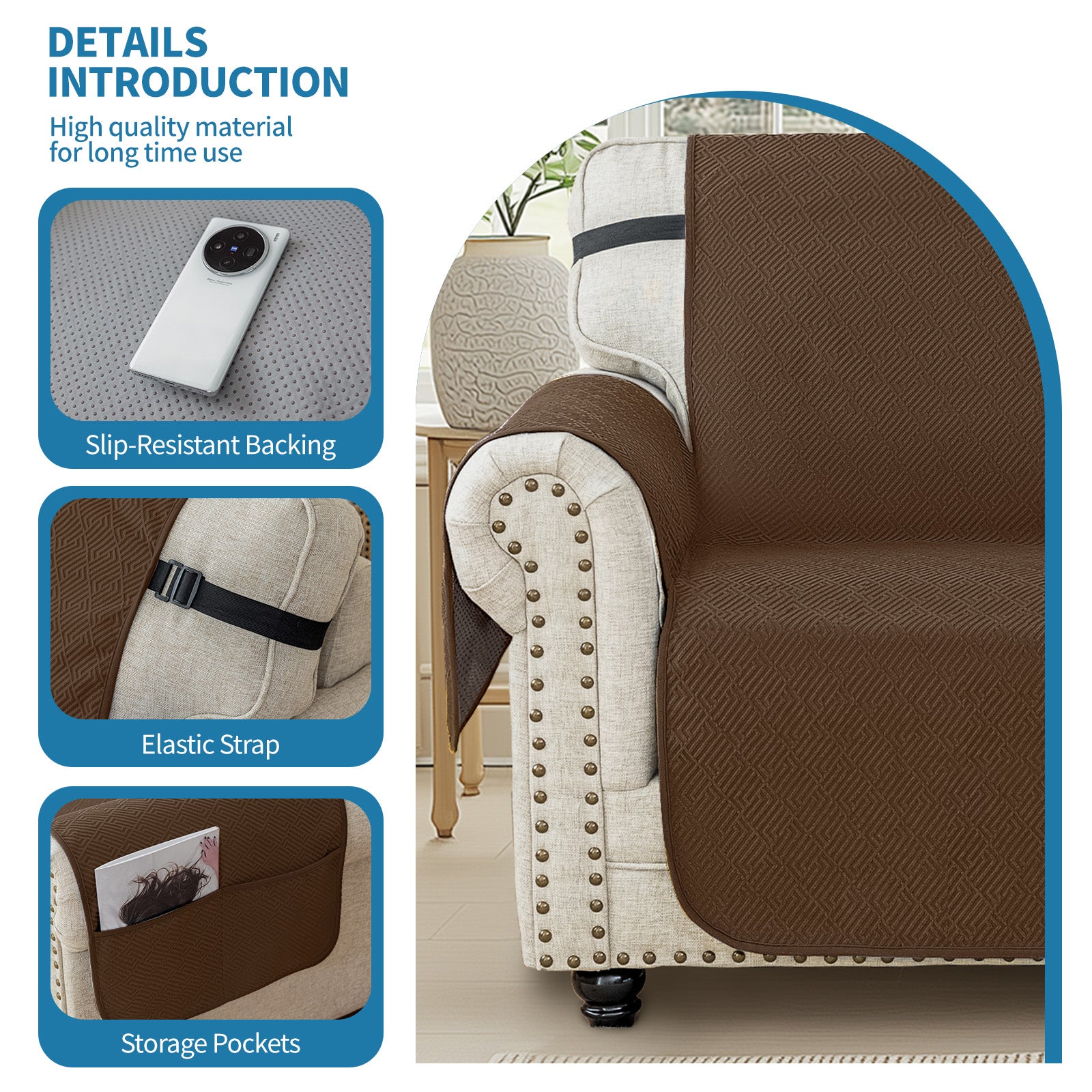 YSTYLE 4 Seater Sofa Cover with Armrests Geometric Pattern Anti Slip-YSTYLE