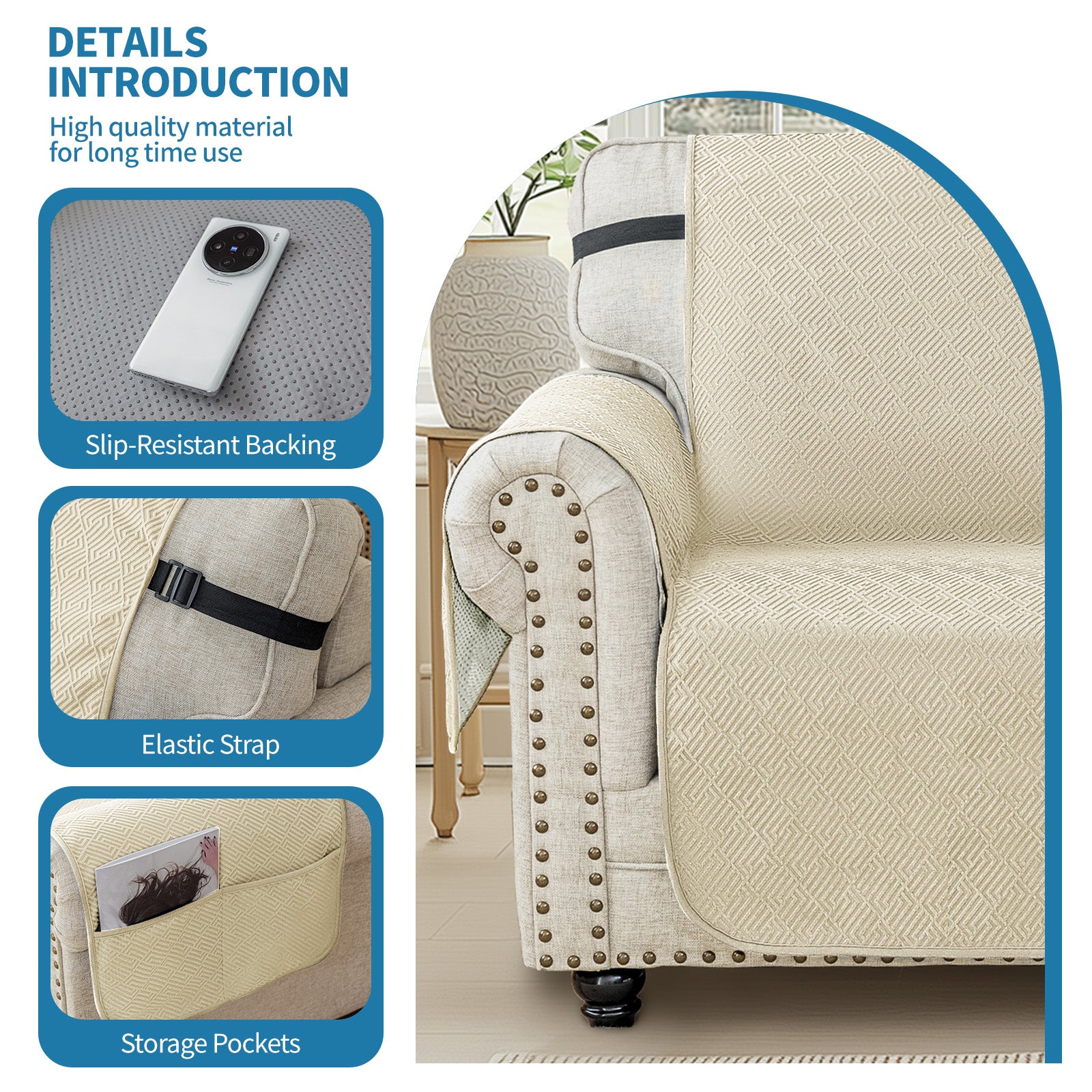 YSTYLE 3 Seater Sofa Cover with Armrests Geometric Pattern Anti Slip-YSTYLE