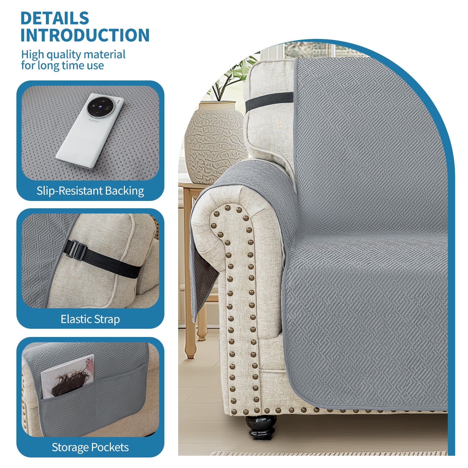 YSTYLE 4 Seater Sofa Cover with Armrests Geometric Pattern Anti Slip-YSTYLE