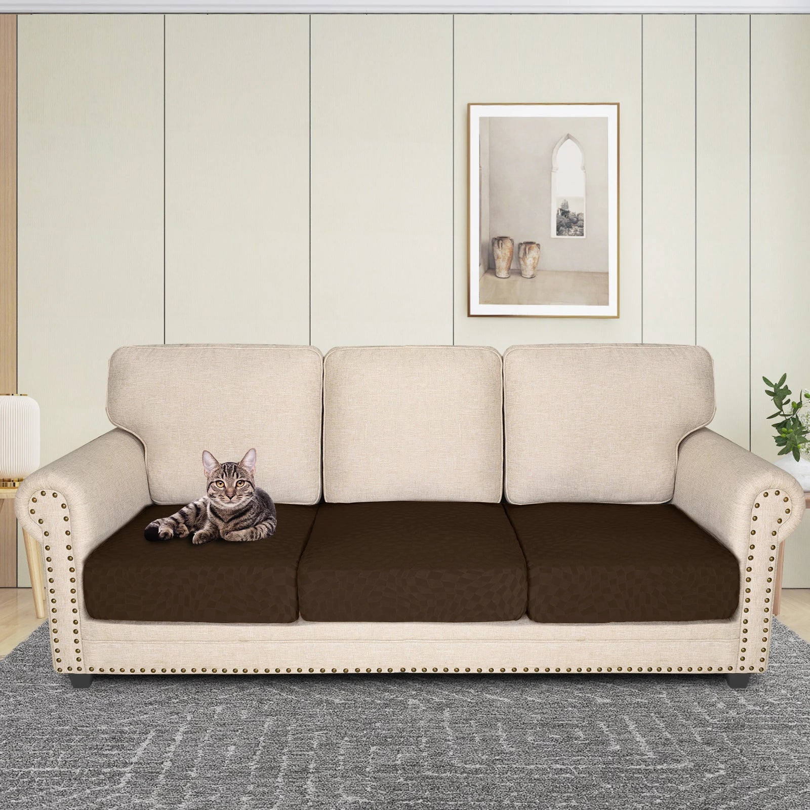 YSTYLE 3 Pieces Sofa Cushion Cover – Stretch Fit, Anti-Slip Design, Universal Use, Geometric Style, Full Protection-Jacquard Plaid