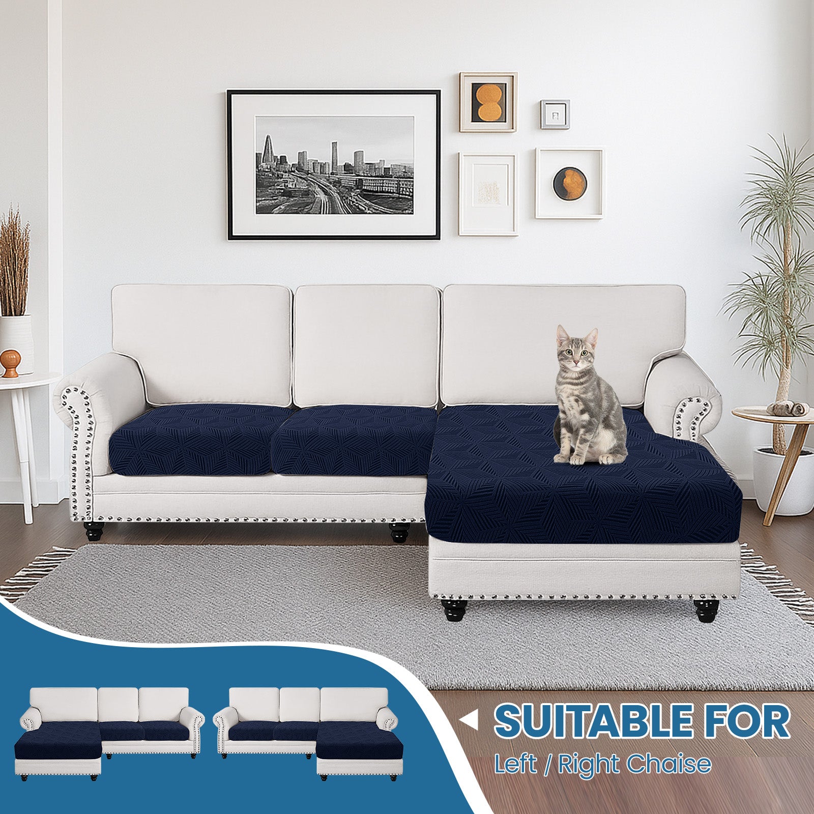 Ystyle Stretch Sofa Seat Cover Anti Slip Geometric( 2*1-Seat + Chaise Lounge)-YSTYLE