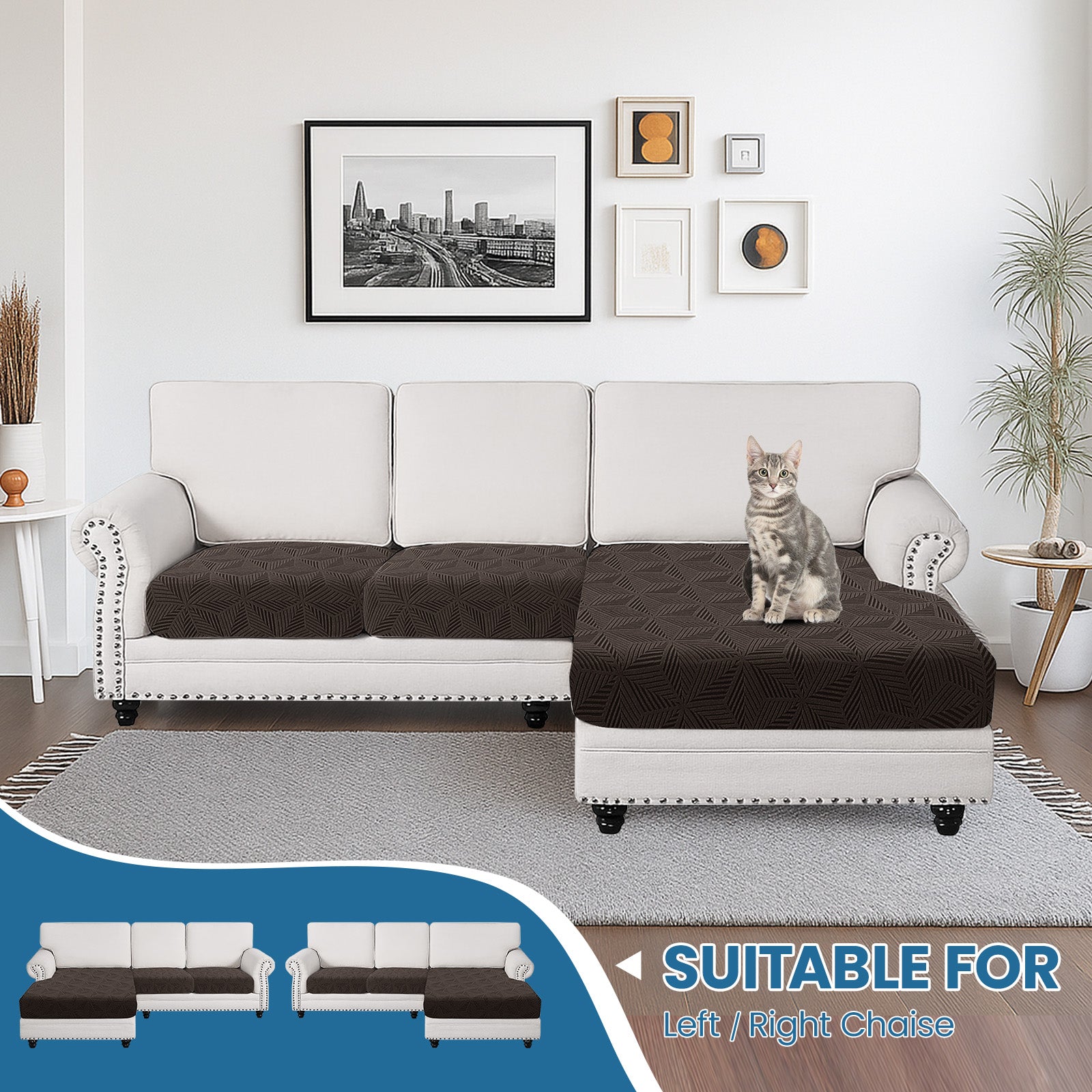 Ystyle Stretch Sofa Seat Cover Anti Slip Geometric( 2*1-Seat + Chaise Lounge)-YSTYLE