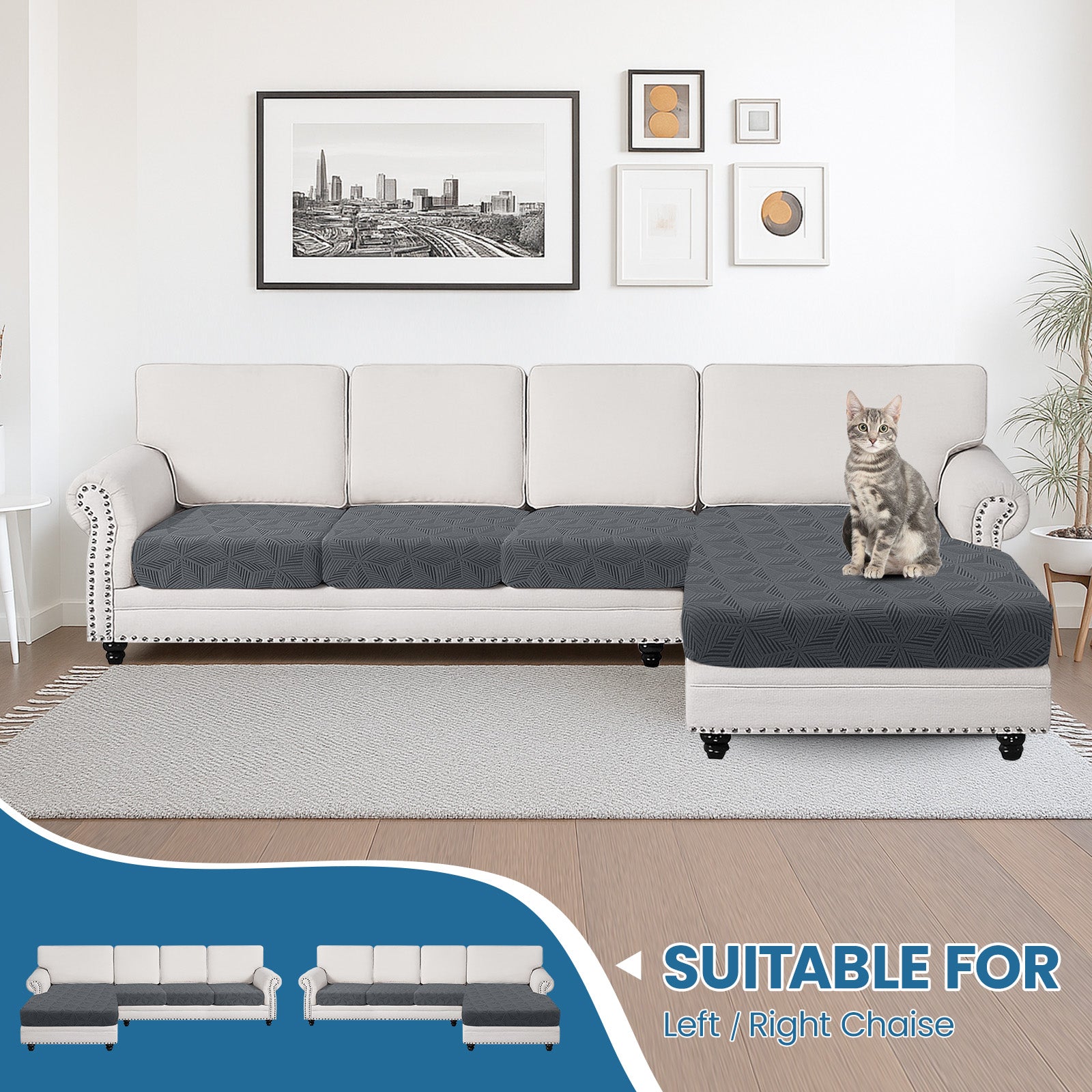 Ystyle Elastic Sofa Cushion Covers, Sofa Seat Covers, Stretch Sofa Slipcovers for Seat & Chaise ( 3*1-Seat + Chaise Lounge)