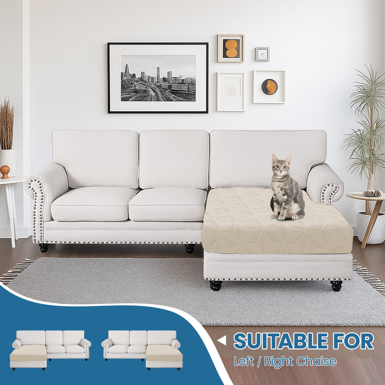 Ystyle Chaise Longue Elastic Sofa Cushion Covers, Separate Sofa Seat Cushion Slipcovers, Universal Stretch Sofa Seat Protectors