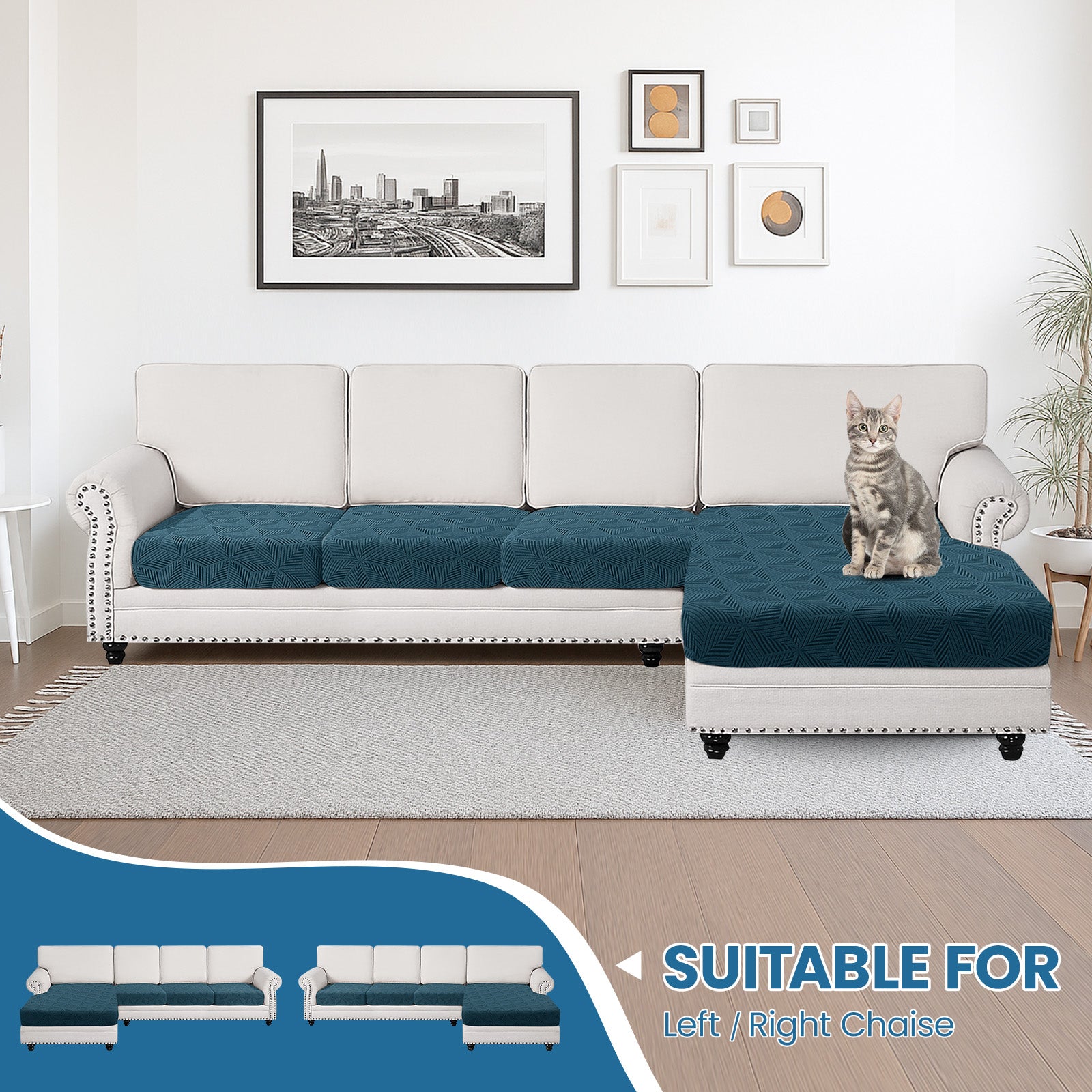 Ystyle Stretch Sofa Seat Cover 3-Seater L-Shaped Sofa Anti Slip Geometric-YSTYLE