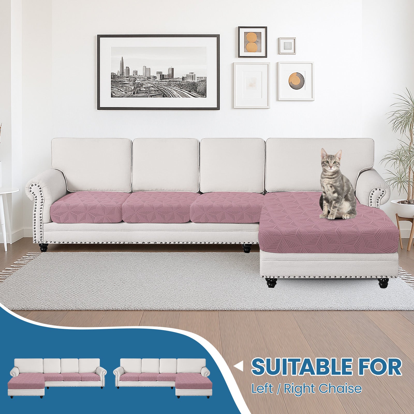 Ystyle Stretch Sofa Seat Cover 3-Seater L-Shaped Sofa Anti Slip Geometric-YSTYLE