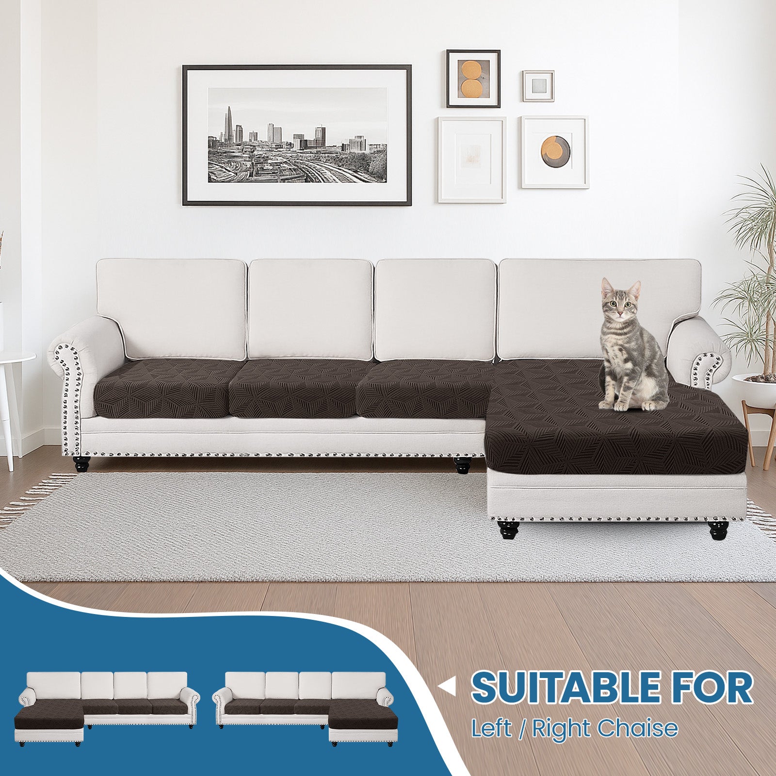 Ystyle Stretch Sofa Seat Cover 3-Seater L-Shaped Sofa Anti Slip Geometric-YSTYLE