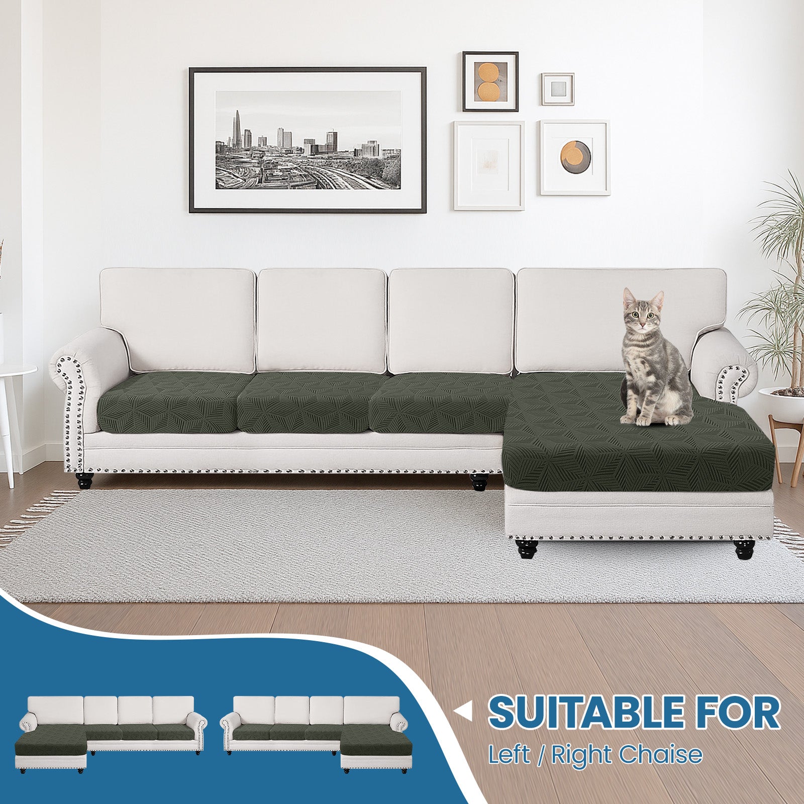 Ystyle Stretch Sofa Seat Cover 3-Seater L-Shaped Sofa Anti Slip Geometric-YSTYLE